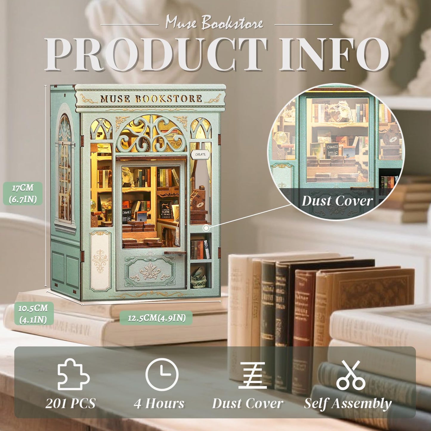 Cutefun Book Nook Kit – DIY 3D Miniature Dollhouse with LED Light (Muse Bookstore)