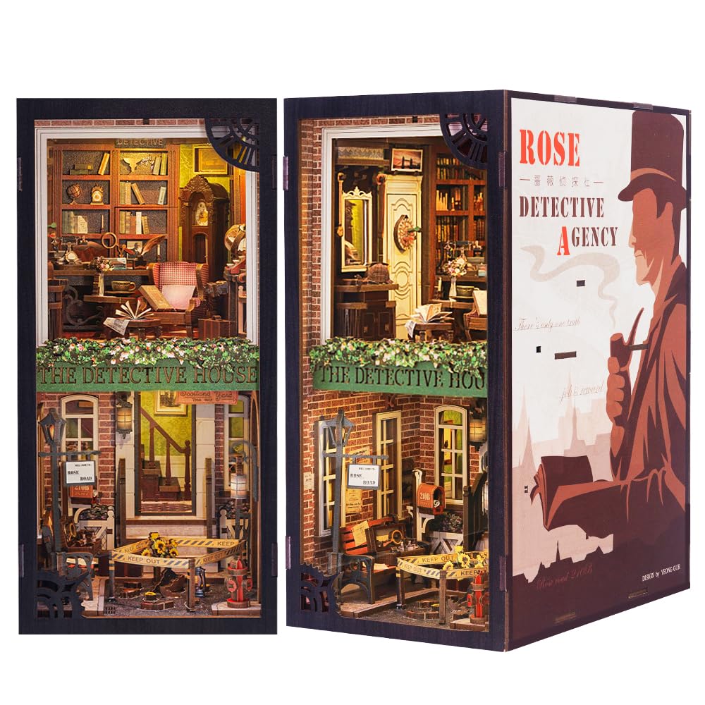 Cutefun Book Nook Kit – Rose Detective Agency DIY Miniature Dollhouse with LED Light