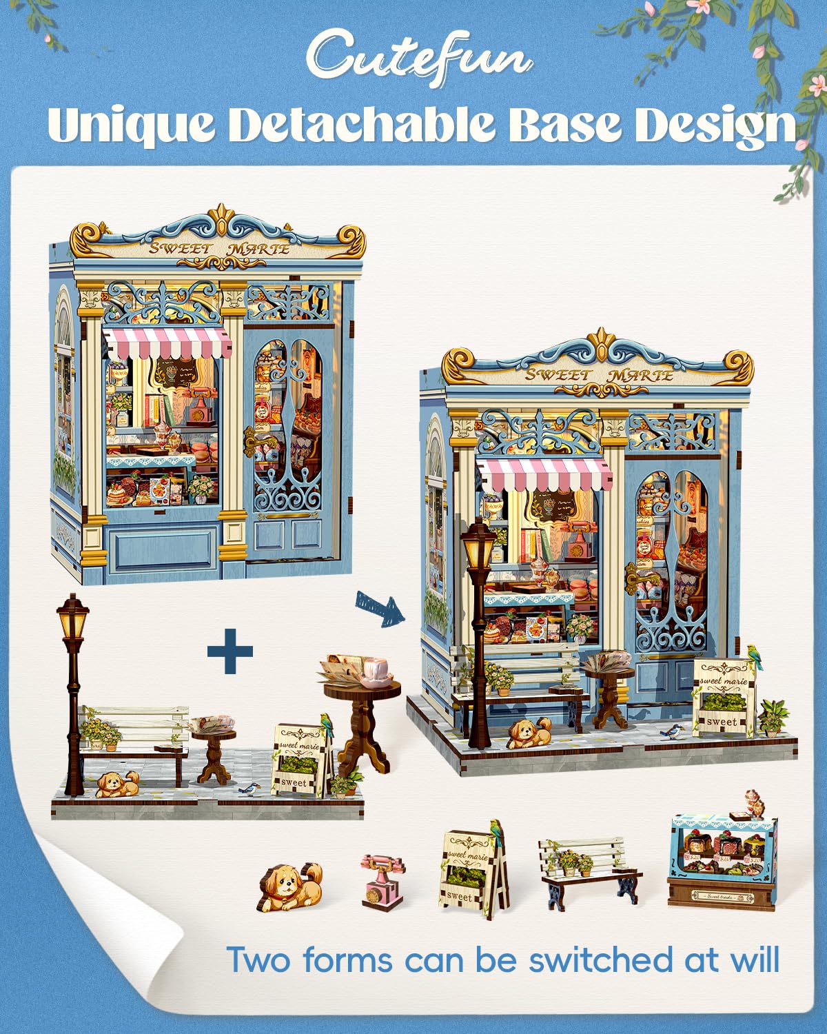 Cutefun Book Nook Kit - DIY Miniature House with LED, Sweet Marie Edition