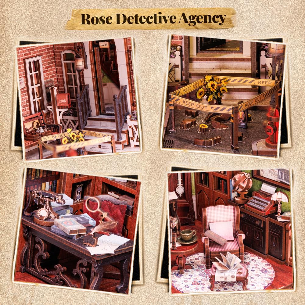 Cutefun Book Nook Kit – Rose Detective Agency DIY Miniature Dollhouse with LED Light