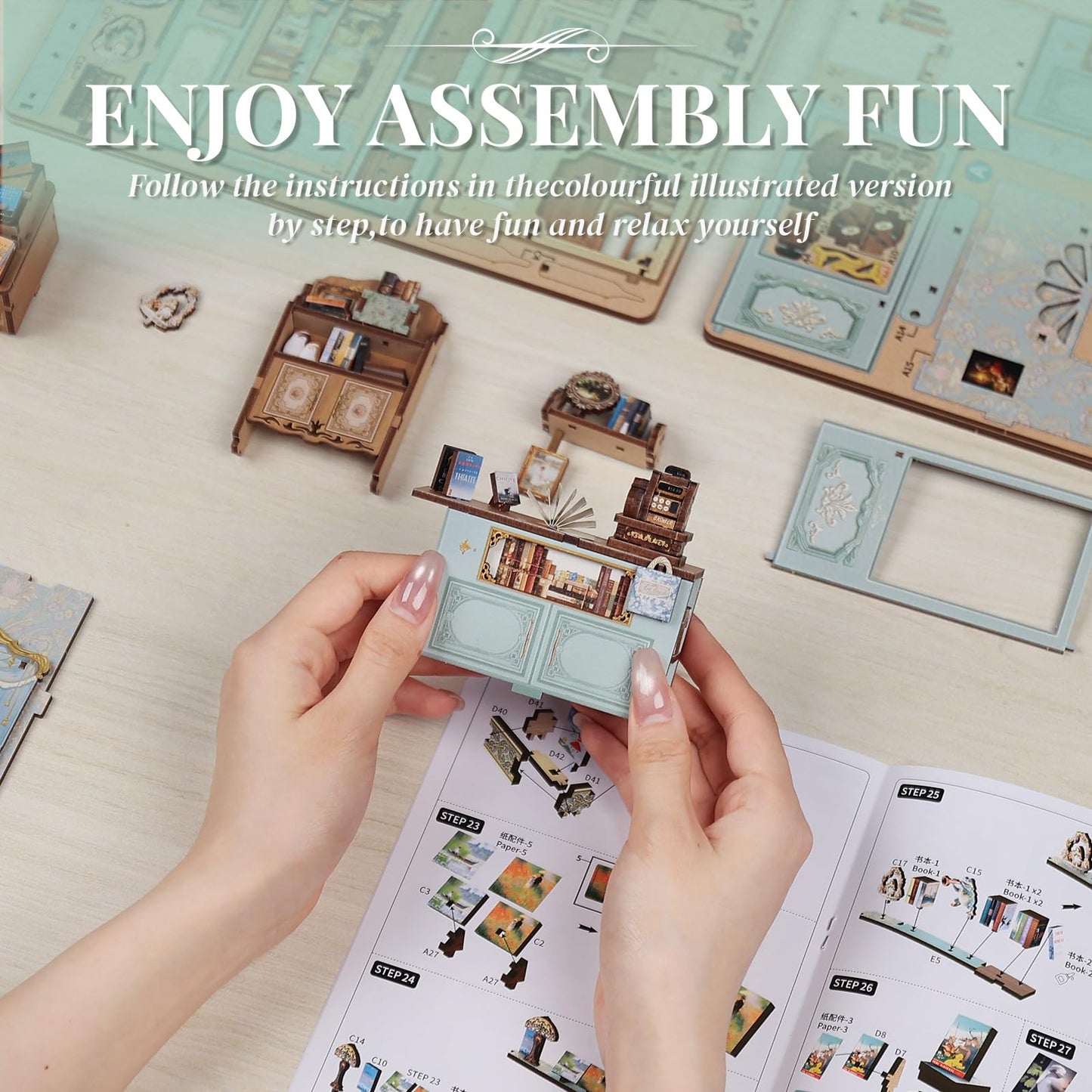 Cutefun Book Nook Kit – DIY 3D Miniature Dollhouse with LED Light (Muse Bookstore)
