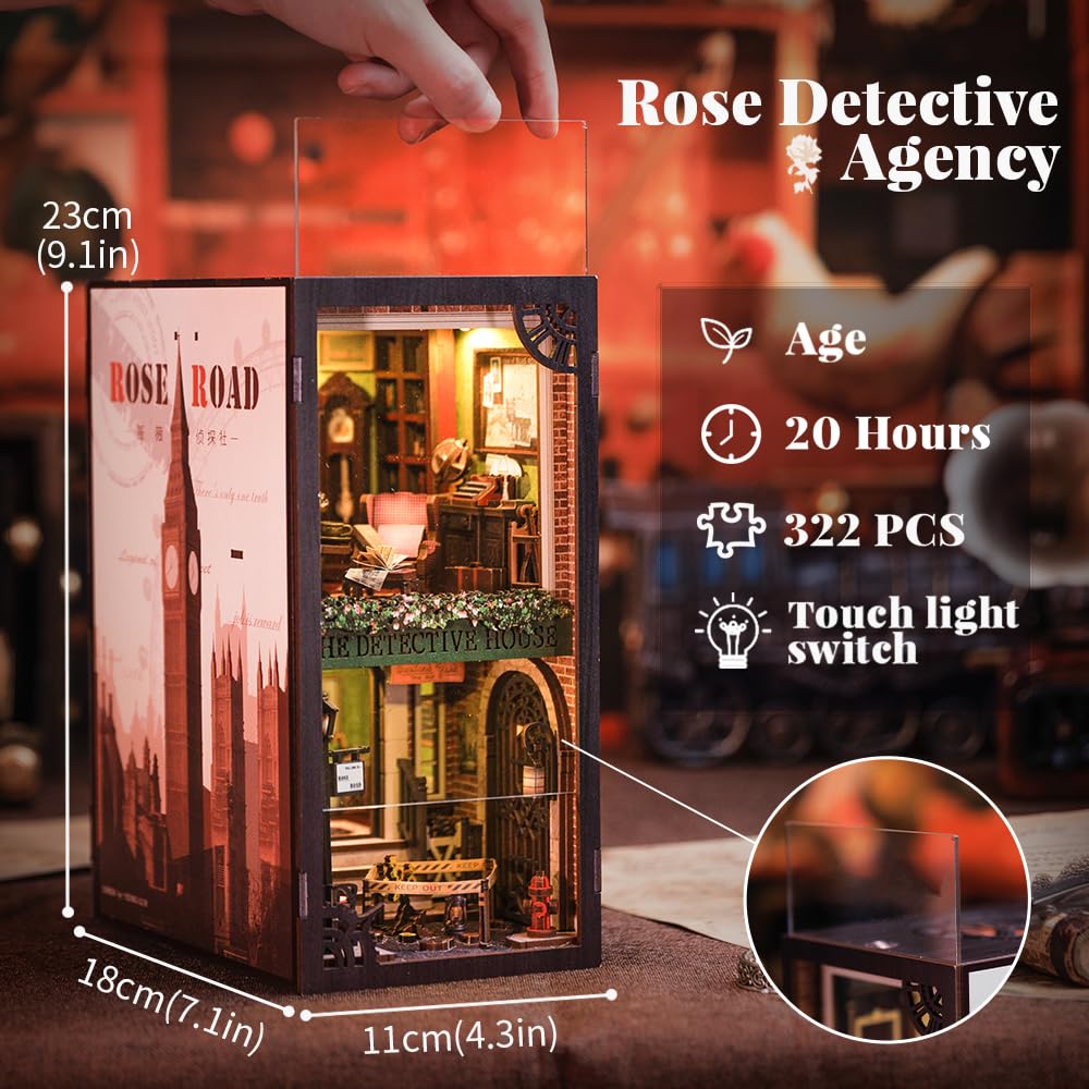 Cutefun Book Nook Kit – Rose Detective Agency DIY Miniature Dollhouse with LED Light