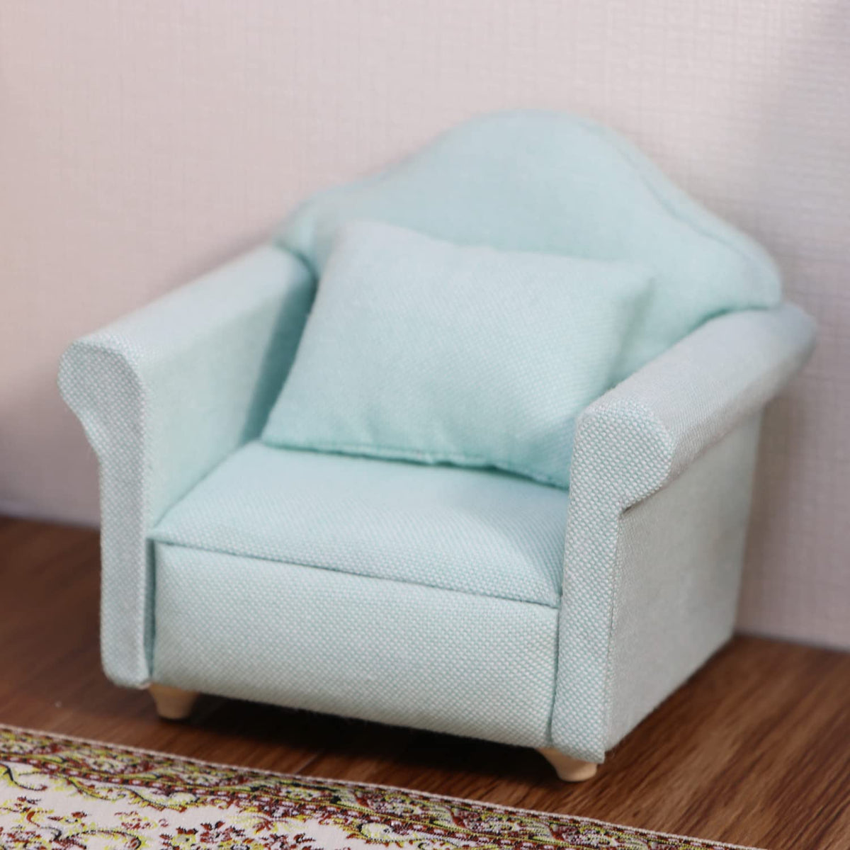 Cutemini Dollhouse Couch with Pillow - 1:12 Scale Green Mini Sofa with Wooden Frame