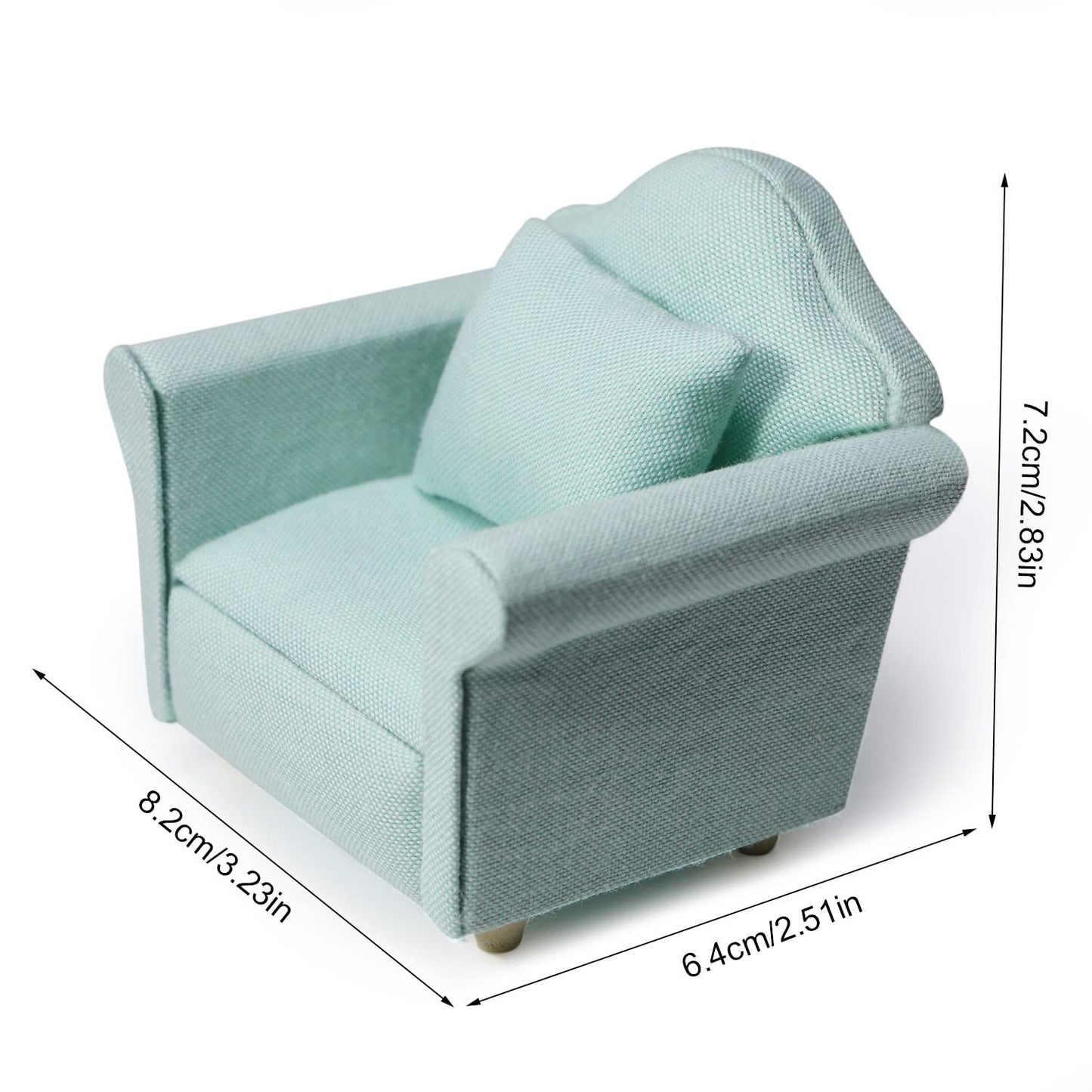 Cutemini Dollhouse Couch with Pillow - 1:12 Scale Green Mini Sofa with Wooden Frame