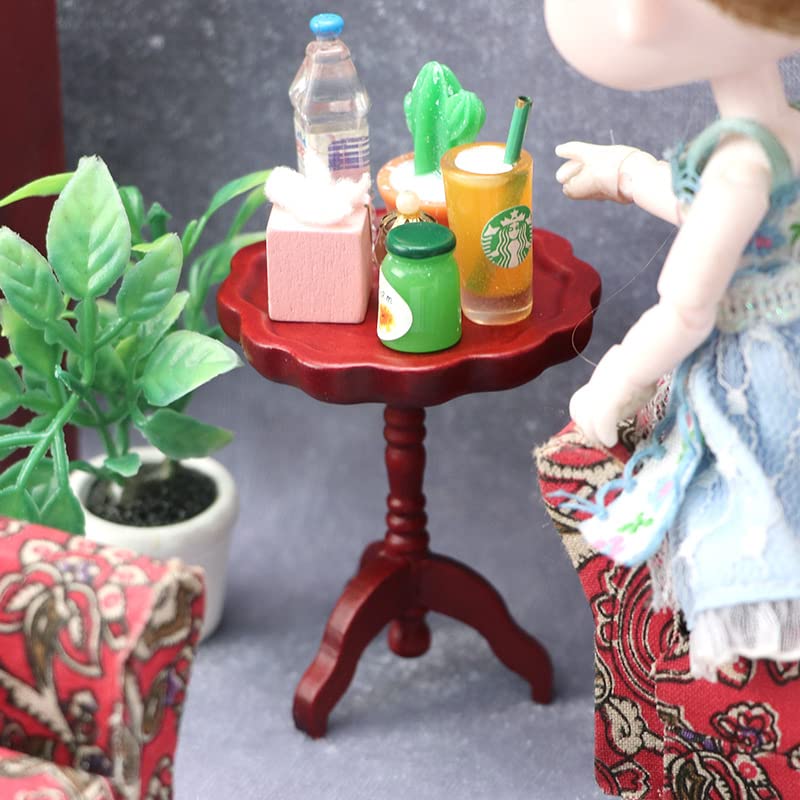 Cutemini 1:12 Dollhouse End Table – Round Brown Wood Tea Table