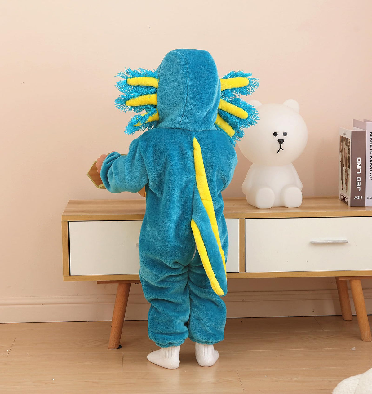 CuteOn Axolotl Toddler Costume Onesie - Blue Flannel Baby Romper (18-24M)