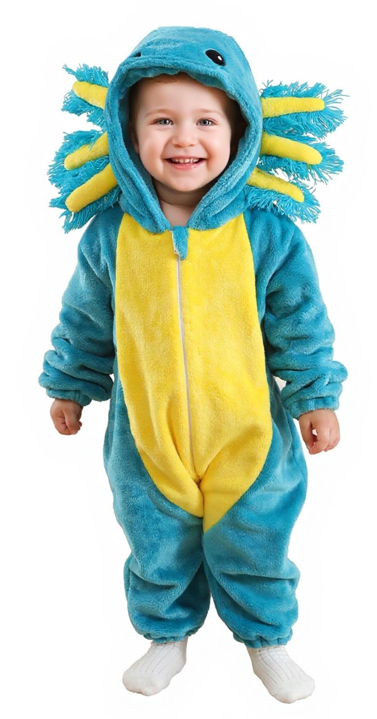 CuteOn Axolotl Toddler Costume Onesie - Blue Flannel Baby Romper (18-24M)