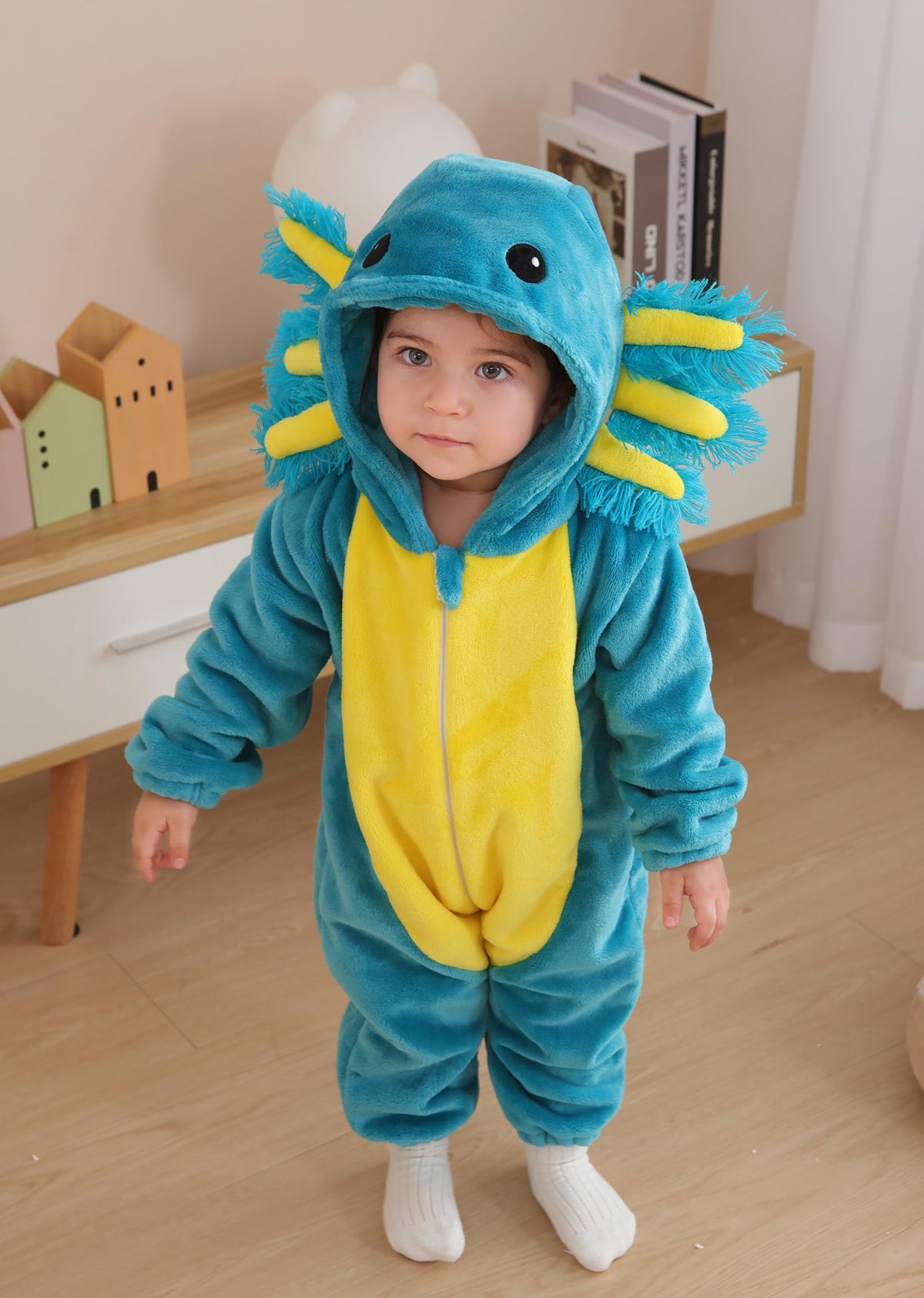 CuteOn Axolotl Toddler Costume Onesie - Blue Flannel Baby Romper (18-24M)