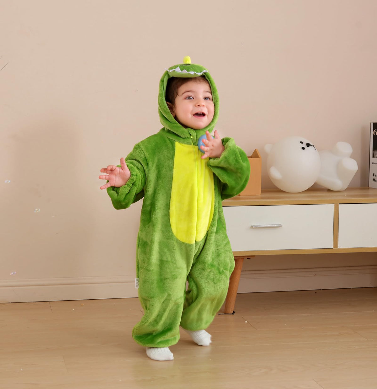 CuteOn Toddler Green Dinosaur Costume Onesie - Cozy Flannel Romper for Halloween & Christmas (2-3 Years)