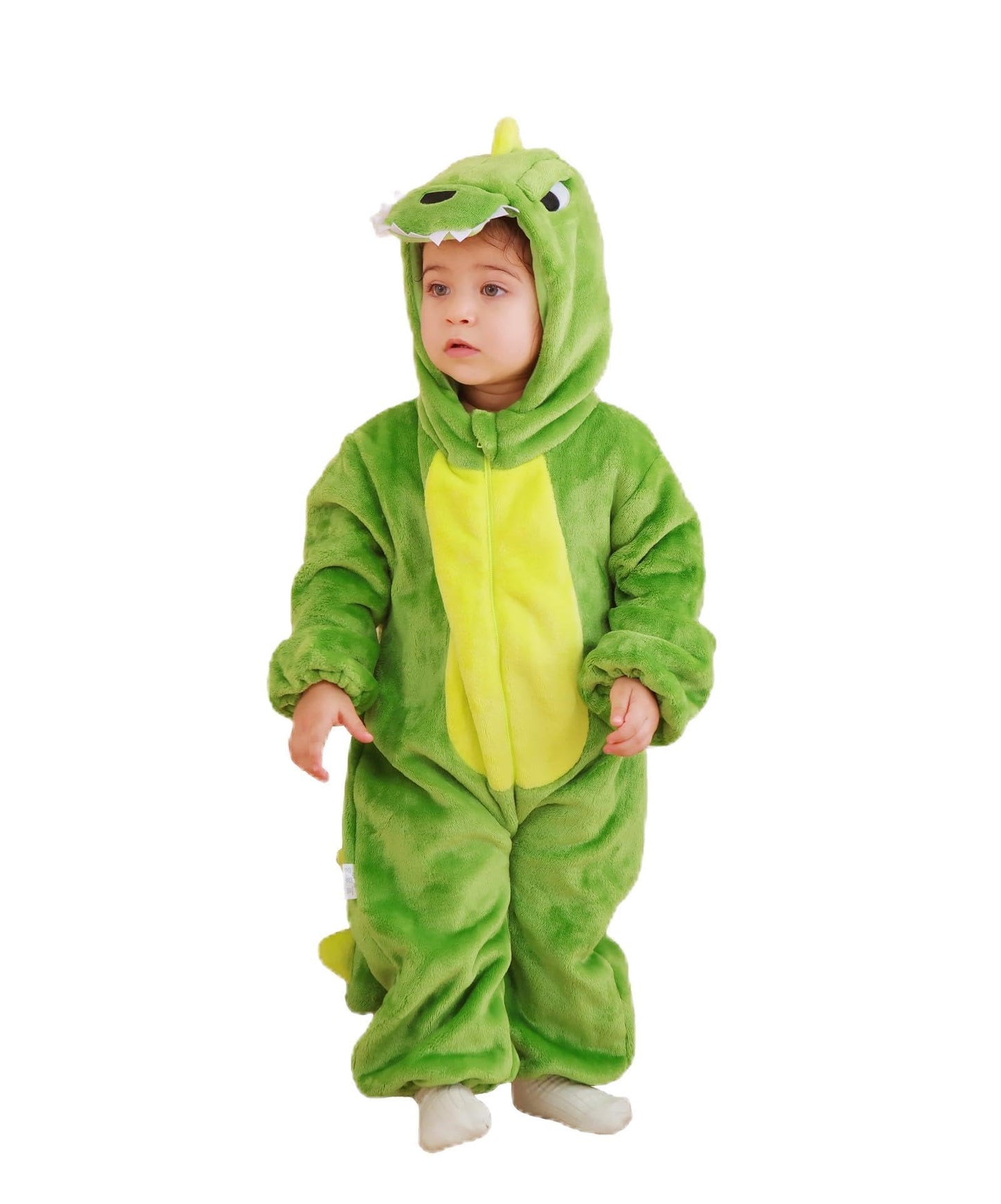 CuteOn Toddler Green Dinosaur Costume Onesie - Cozy Flannel Romper for Halloween & Christmas (2-3 Years)