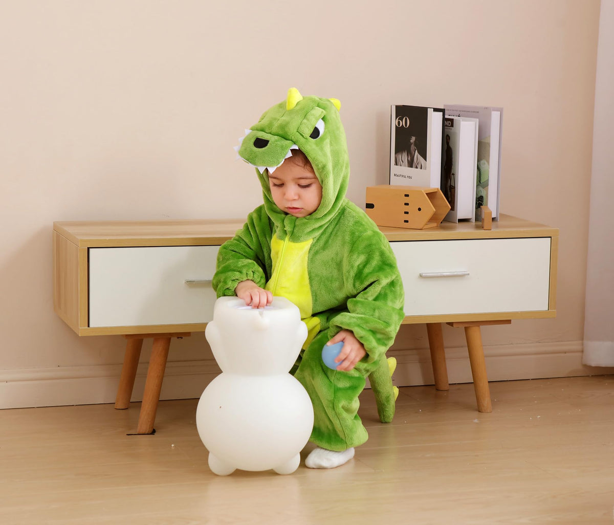CuteOn Toddler Green Dinosaur Costume Onesie - Cozy Flannel Romper for Halloween & Christmas (2-3 Years)