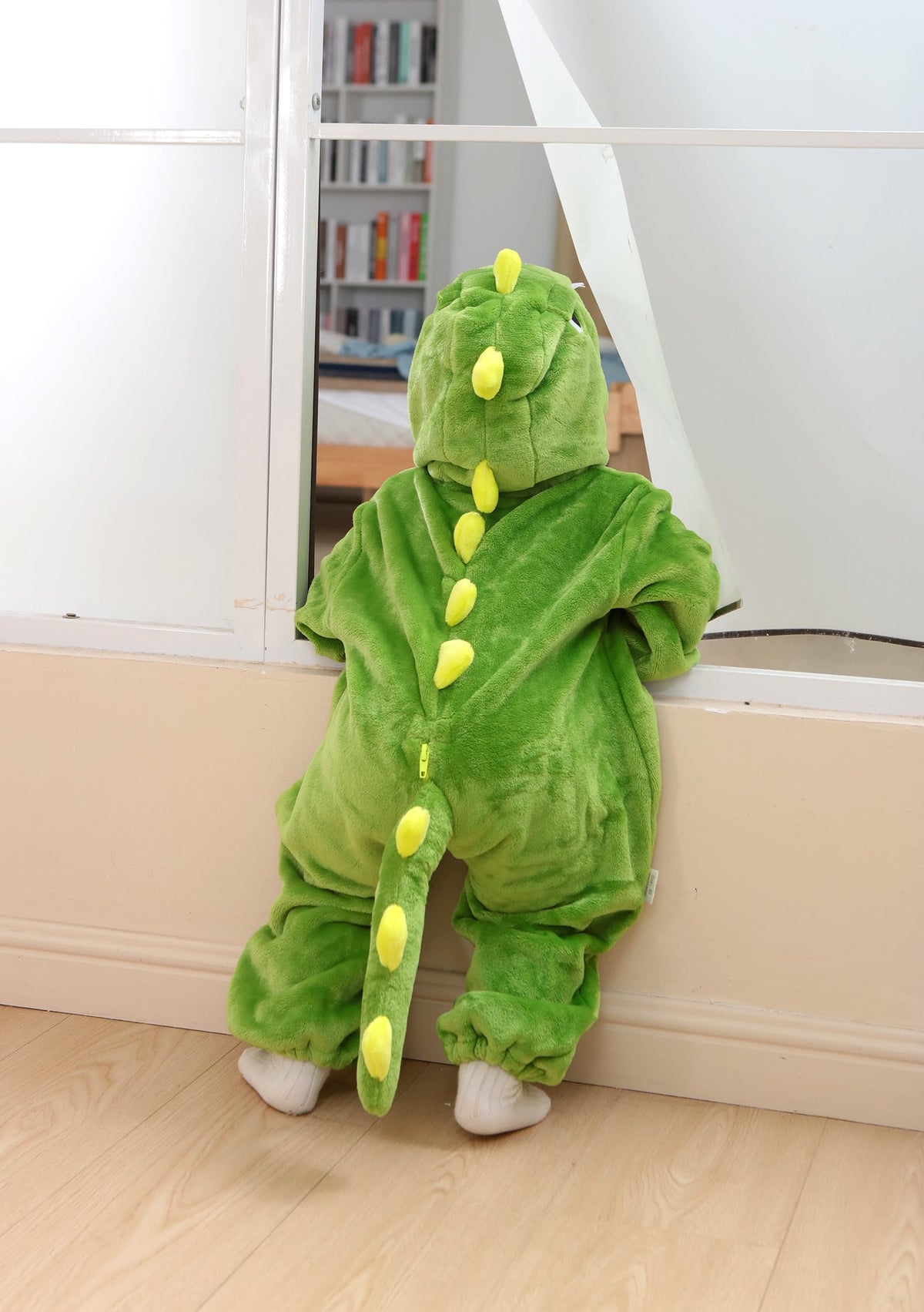 CuteOn Toddler Green Dinosaur Costume Onesie - Cozy Flannel Romper for Halloween & Christmas (2-3 Years)