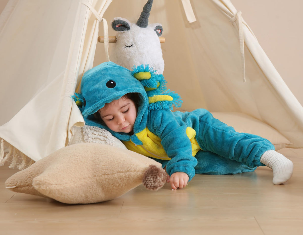 CuteOn Axolotl Toddler Costume Onesie - Blue Flannel Baby Romper (18-24M)
