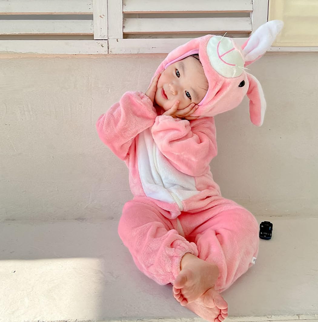 CuteOn Pink Bunny Toddler Onesie Costume – Plush Flannel Romper for 2-4 Years