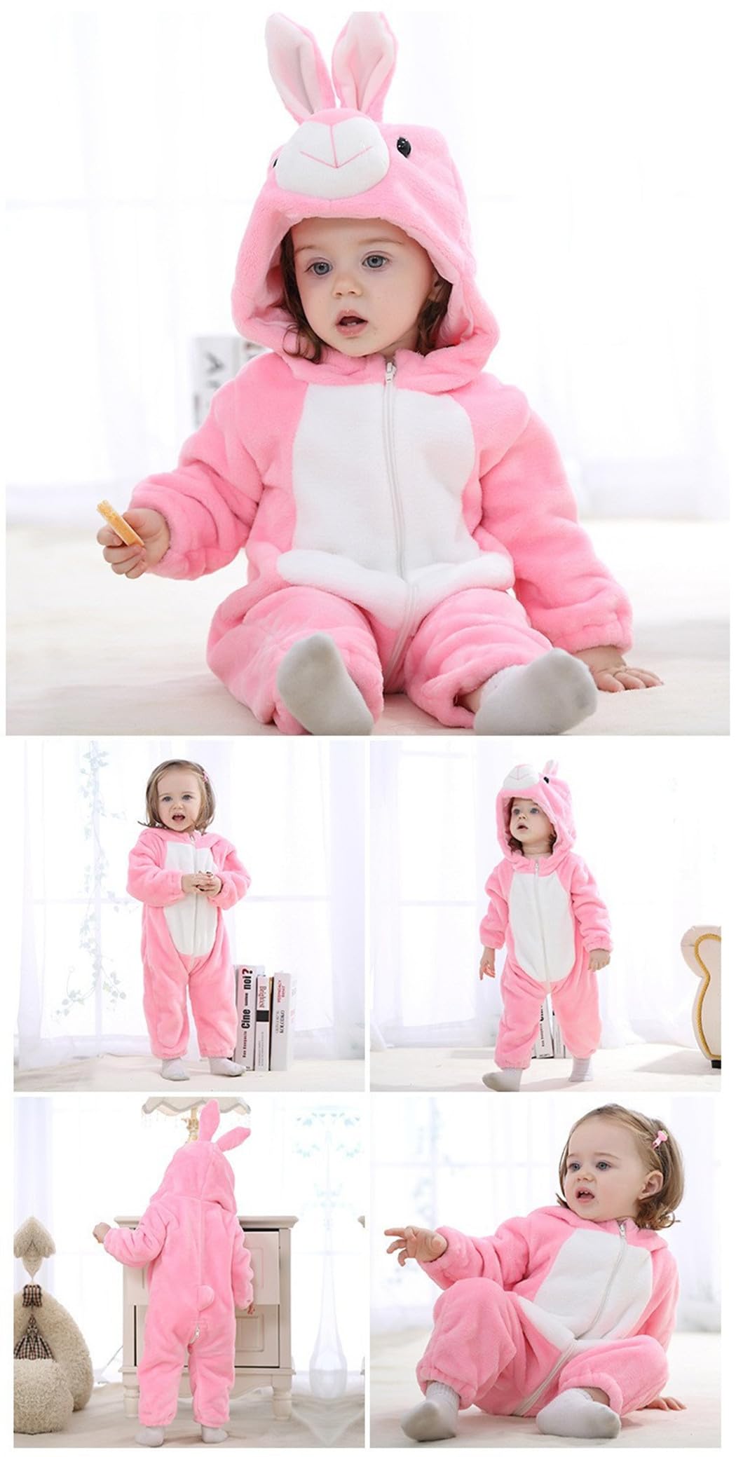 CuteOn Pink Bunny Toddler Onesie Costume – Plush Flannel Romper for 2-4 Years