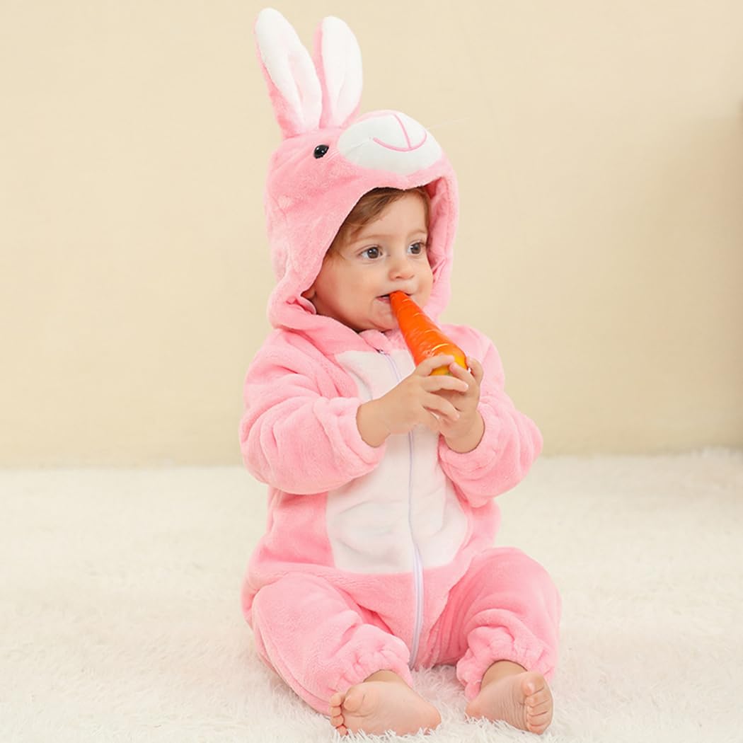 CuteOn Pink Bunny Toddler Onesie Costume – Plush Flannel Romper for 2-4 Years