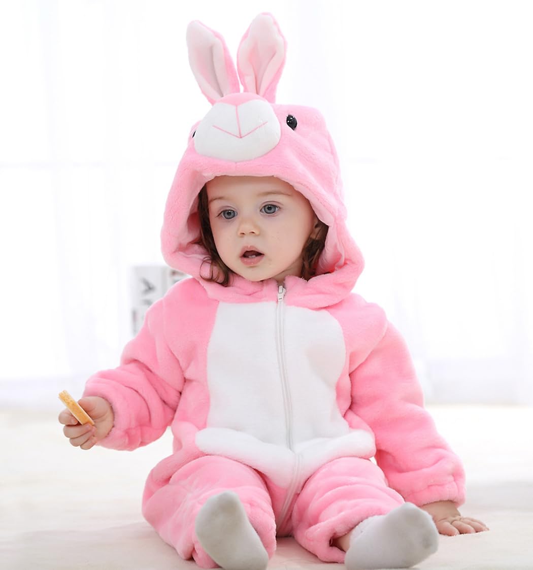 CuteOn Pink Bunny Toddler Onesie Costume – Plush Flannel Romper for 2-4 Years