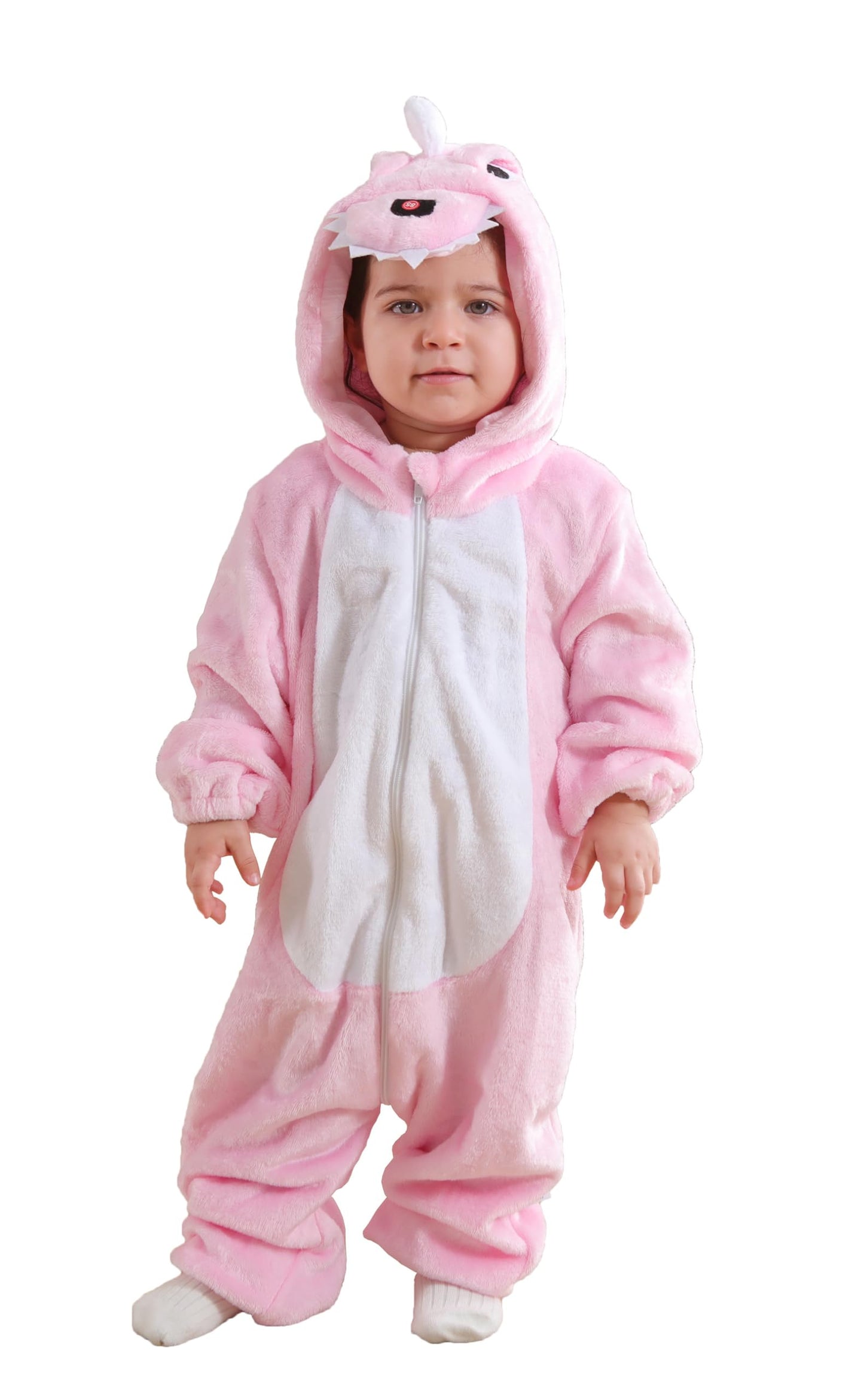 CuteOn Toddler Pink Dinosaur Costume Onesie – Flannel Baby Romper 6-12 Months