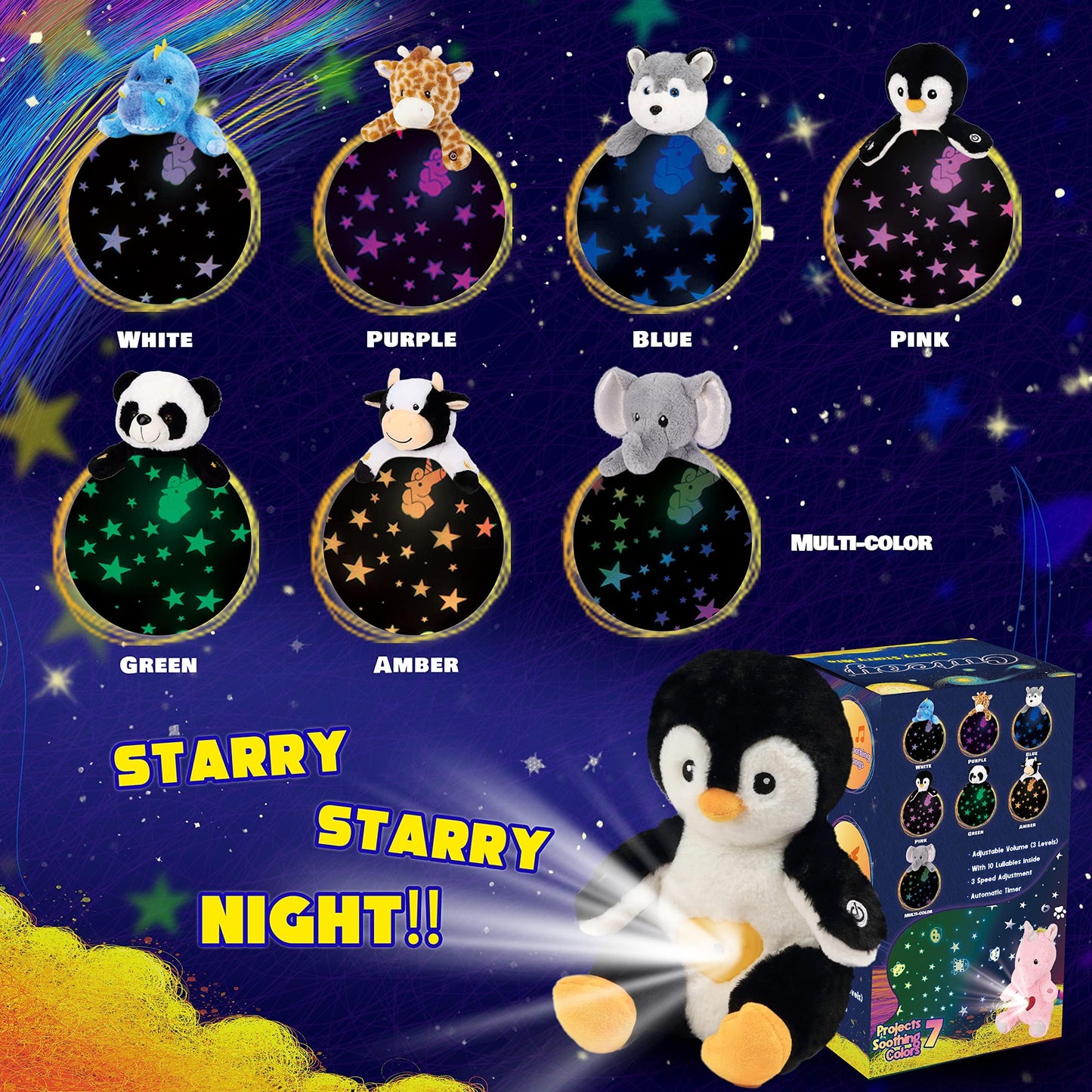 Cuteoy Penguin Star Projector Plush Night Light – Soothing Lullabies & Moon Projection