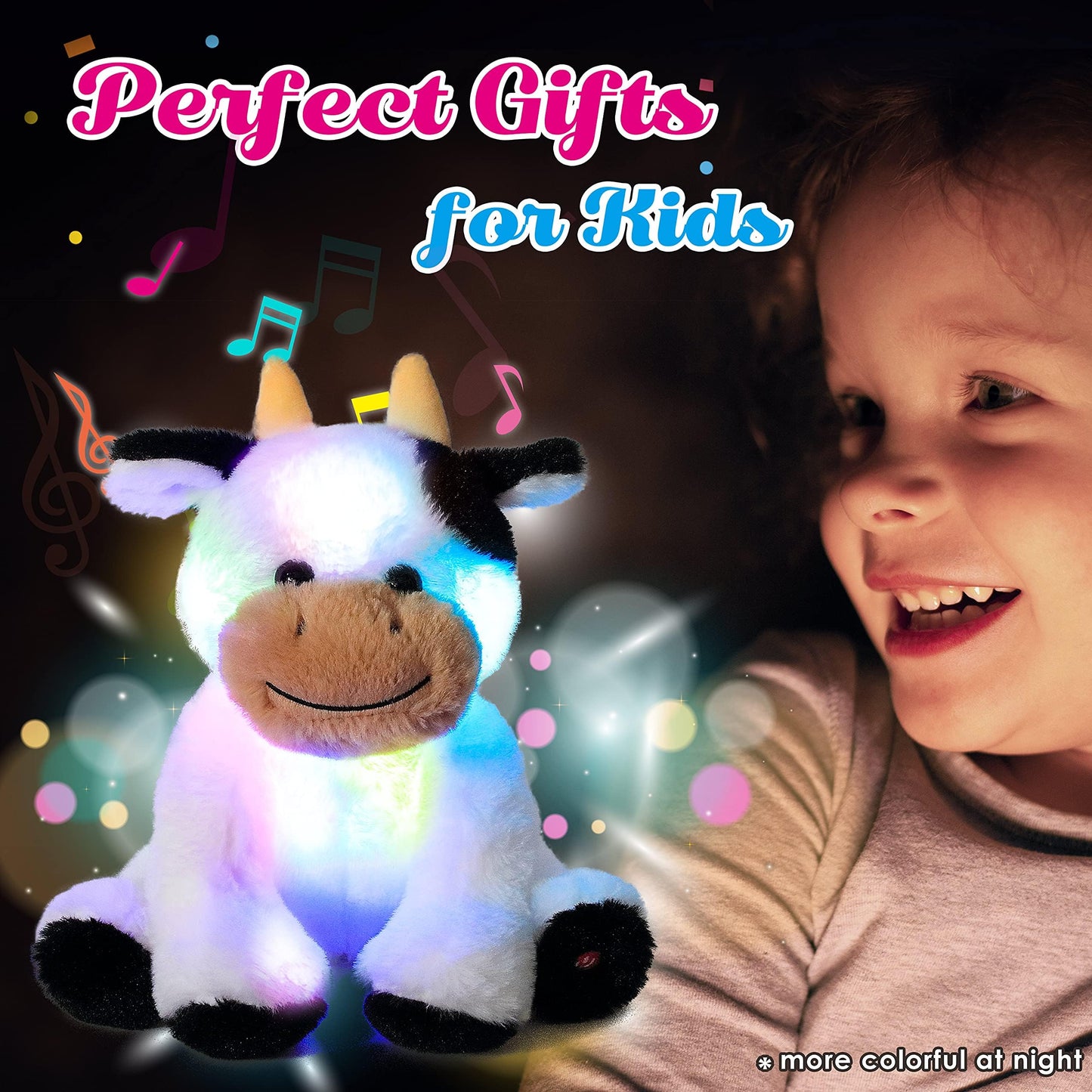 Cuteoy Glowing LED Cow Nightlight Plush Toy with Lullabies for Kids