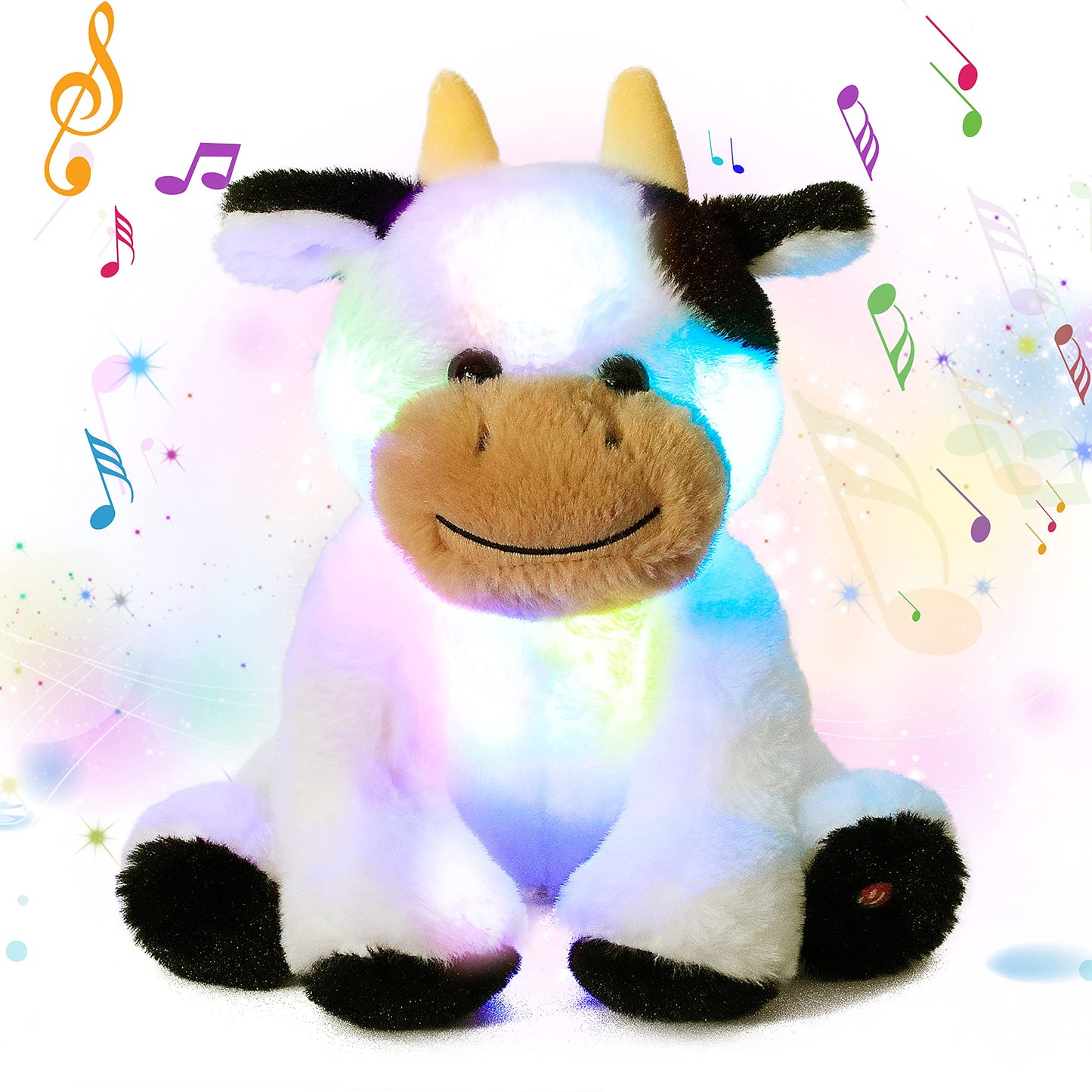 Cuteoy Glowing LED Cow Nightlight Plush Toy with Lullabies for Kids