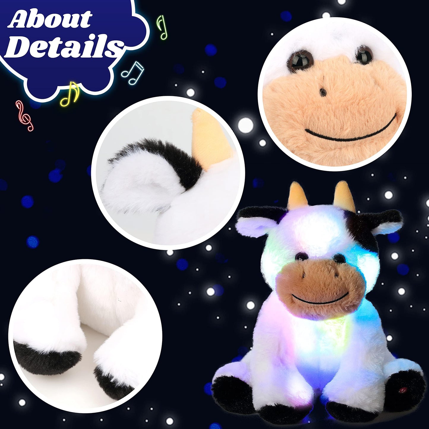 Cuteoy Glowing LED Cow Nightlight Plush Toy with Lullabies for Kids