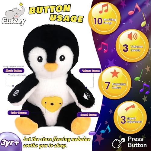 Cuteoy Penguin Star Projector Plush Night Light – Soothing Lullabies & Moon Projection