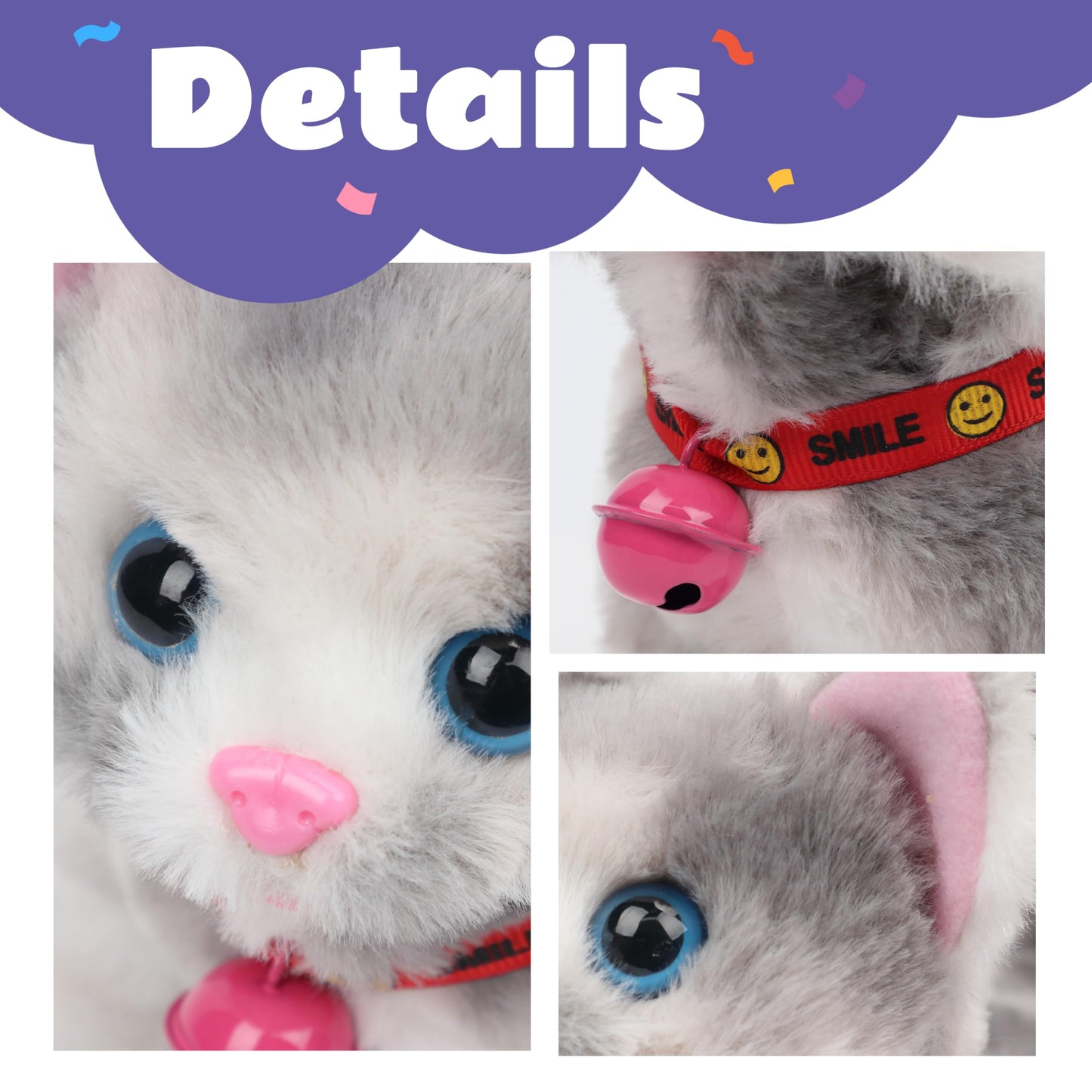 Cuteoy Walking Grey Cat Plush - Interactive 7-Inch Talking Kitty Toy