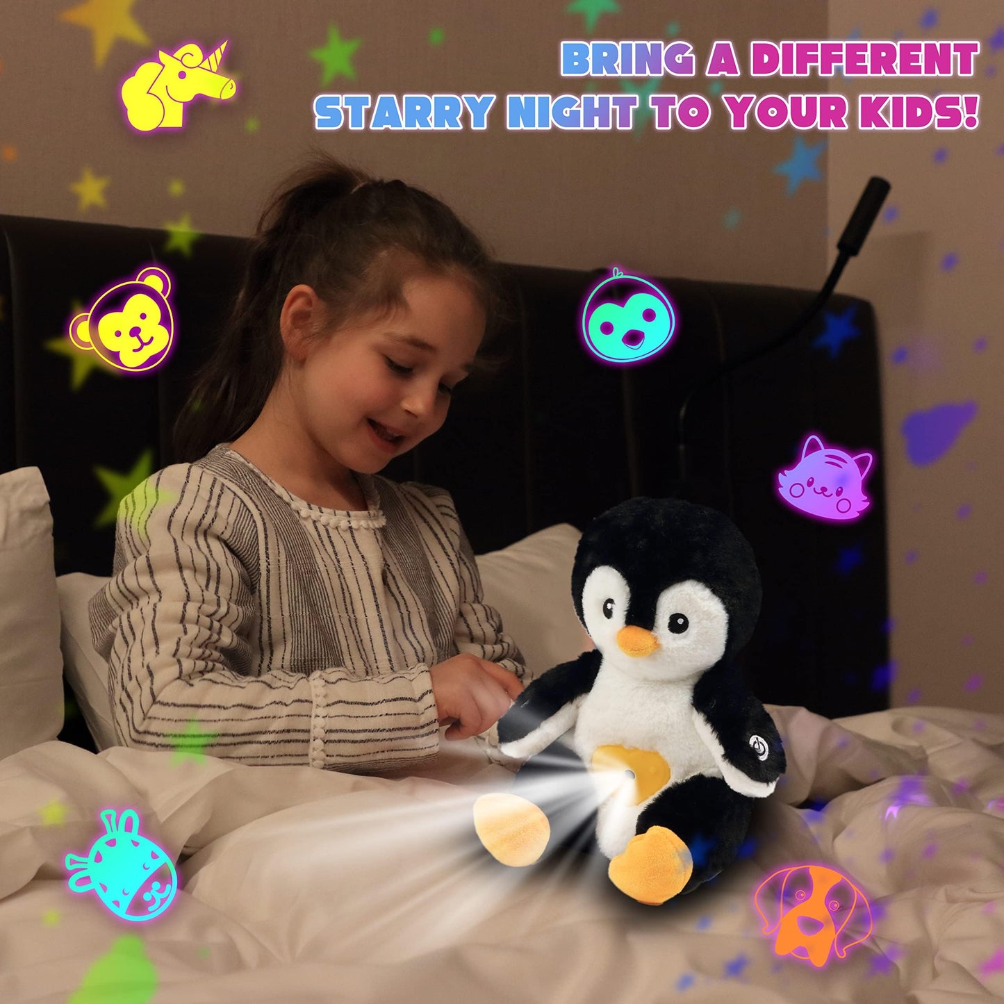 Cuteoy Penguin Star Projector Plush Night Light – Soothing Lullabies & Moon Projection