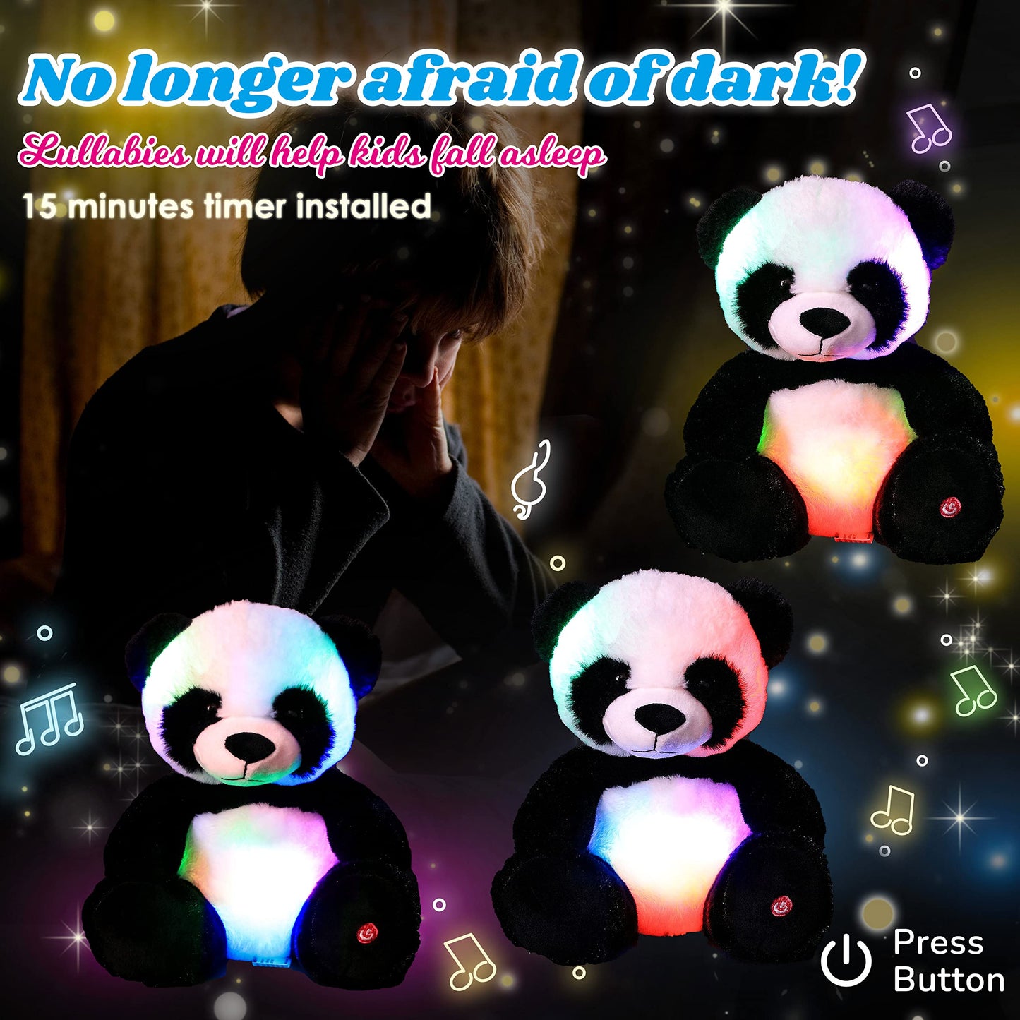 Cuteoy Glowing LED Panda Nightlight Plush — 10-Inch Soft Singing Panda Toy for Kids