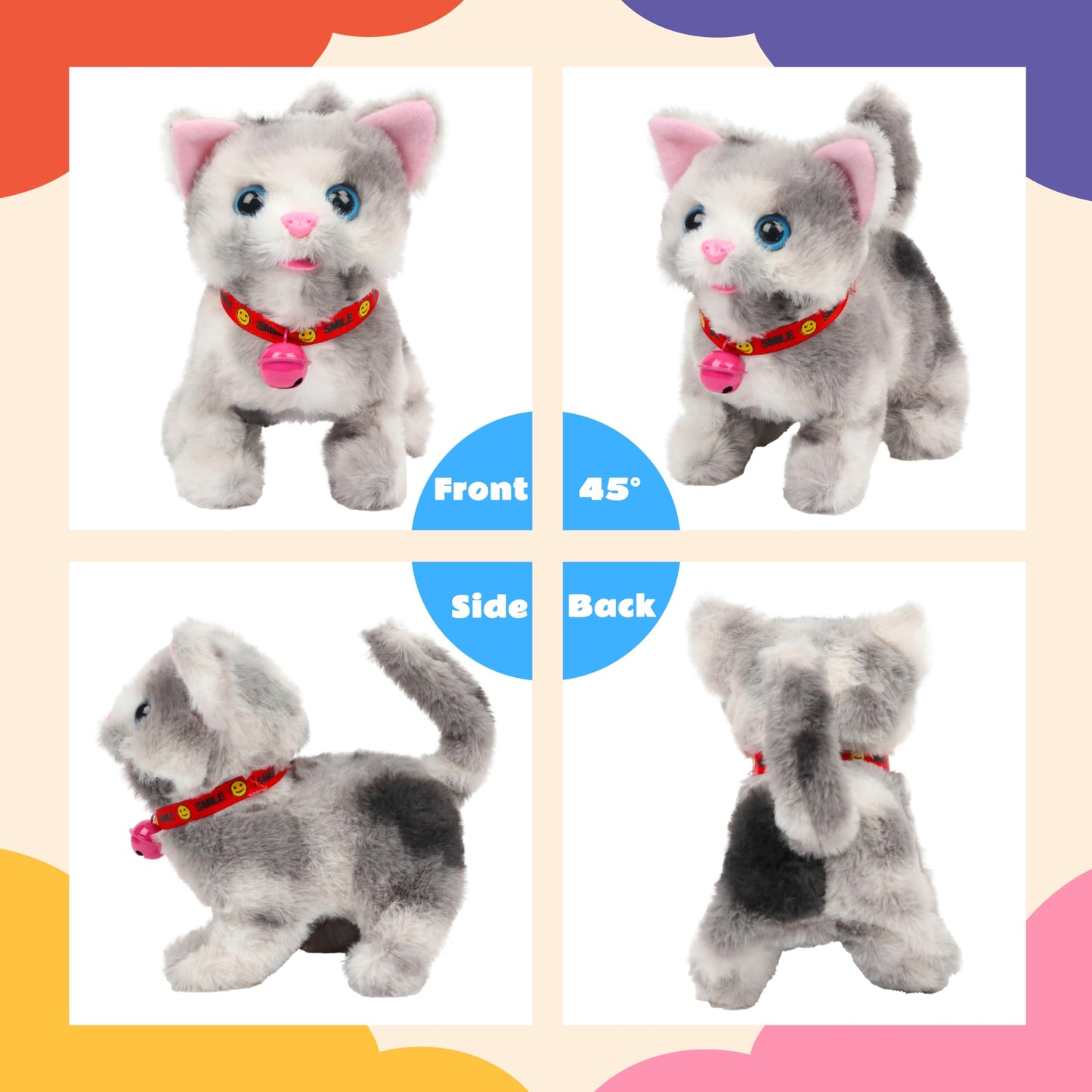 Cuteoy Walking Grey Cat Plush - Interactive 7-Inch Talking Kitty Toy