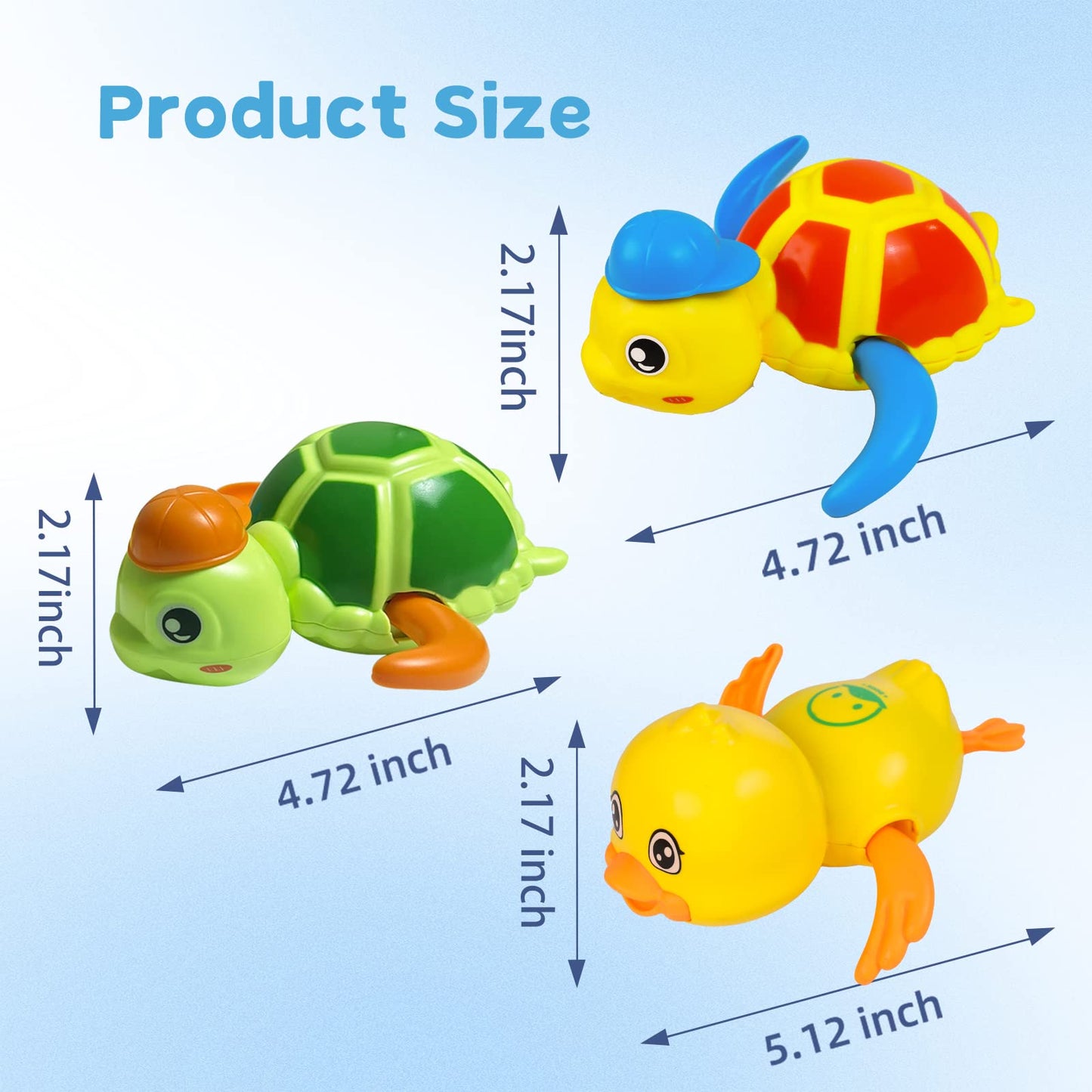 Cuterabit Baby Bath Toys – Floating Wind-Up Turtle & Duck (3 Pack)
