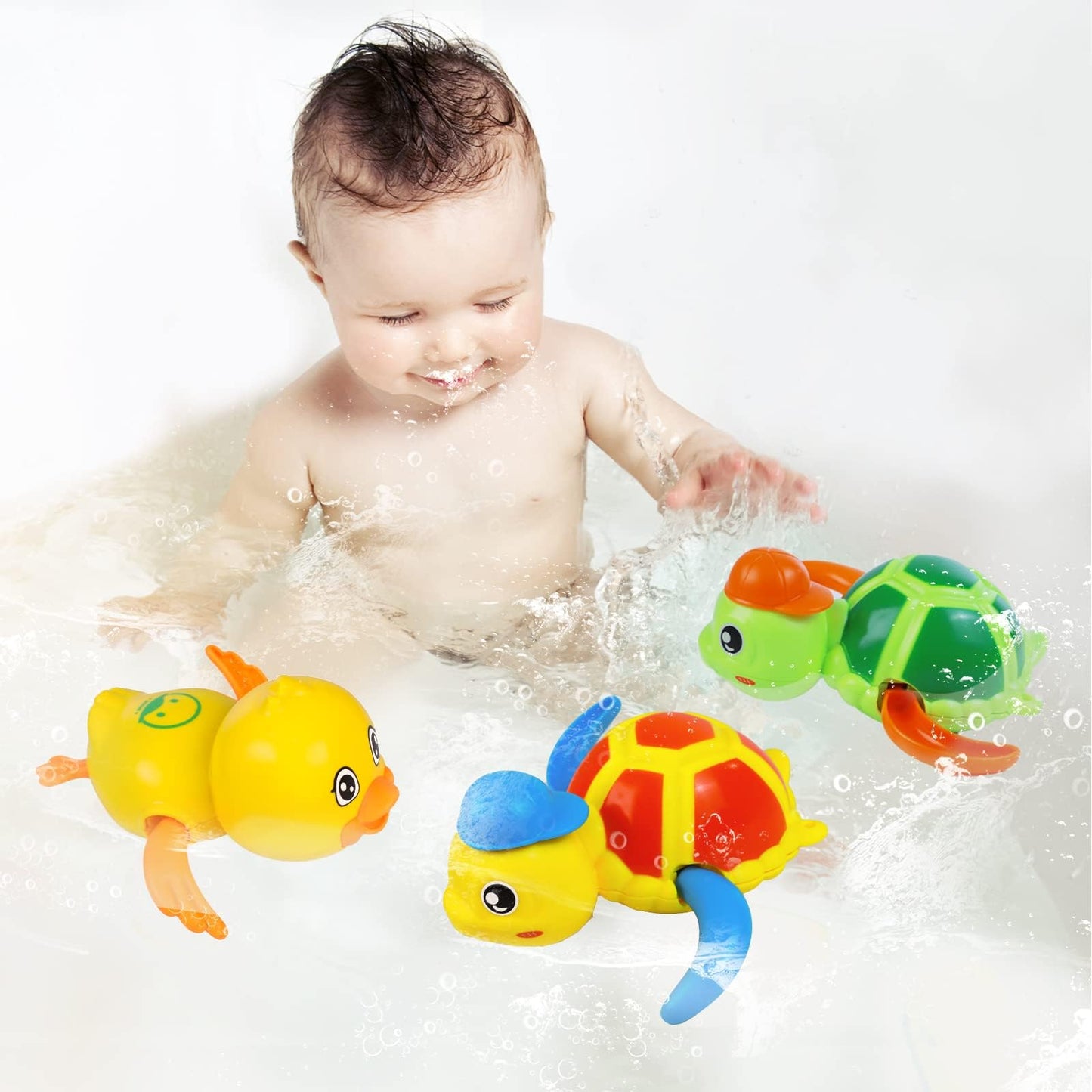 Cuterabit Baby Bath Toys – Floating Wind-Up Turtle & Duck (3 Pack)