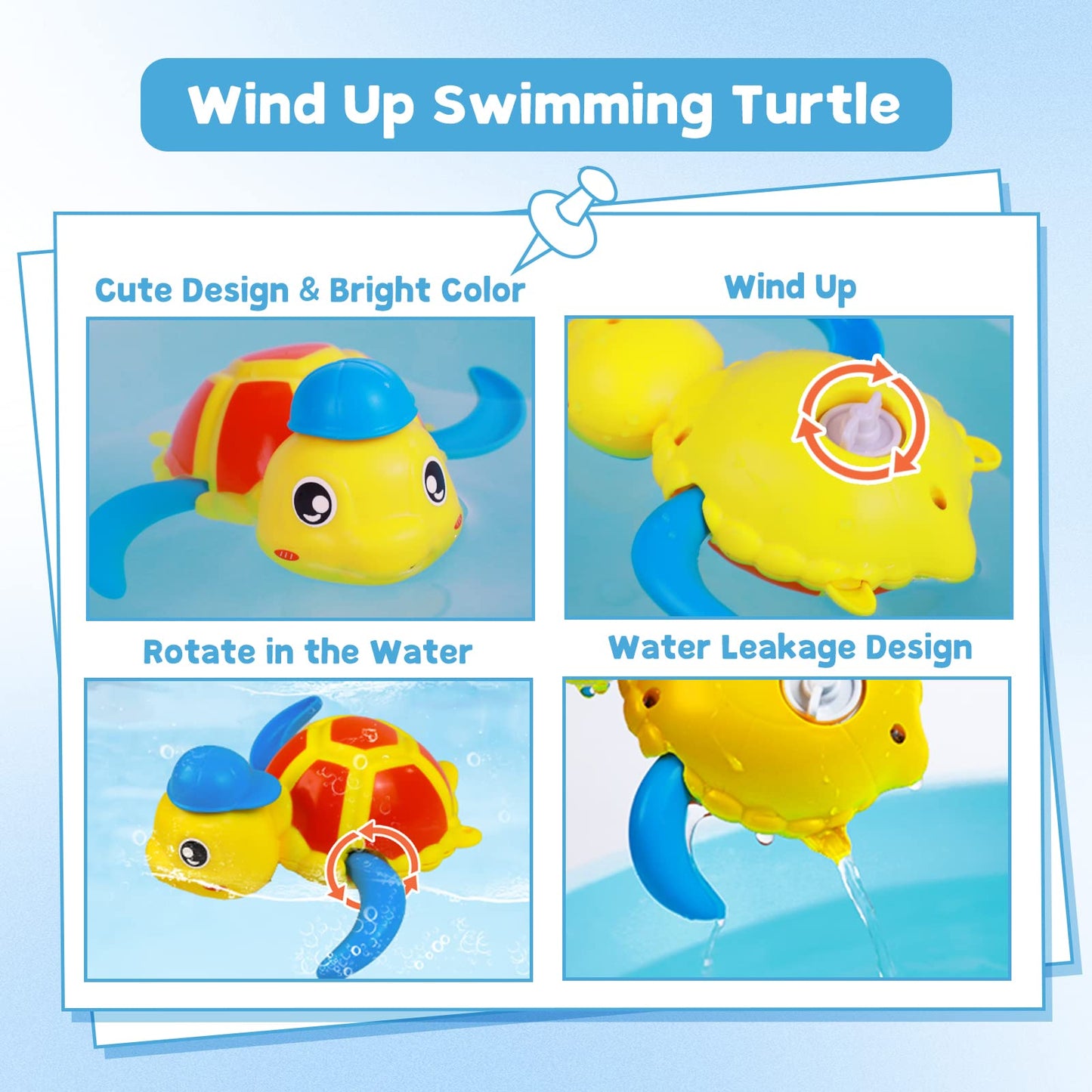 Cuterabit Baby Bath Toys – Floating Wind-Up Turtle & Duck (3 Pack)