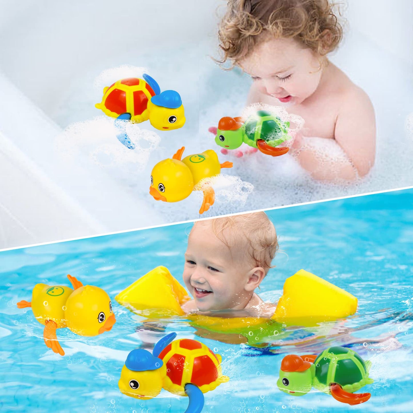 Cuterabit Baby Bath Toys – Floating Wind-Up Turtle & Duck (3 Pack)