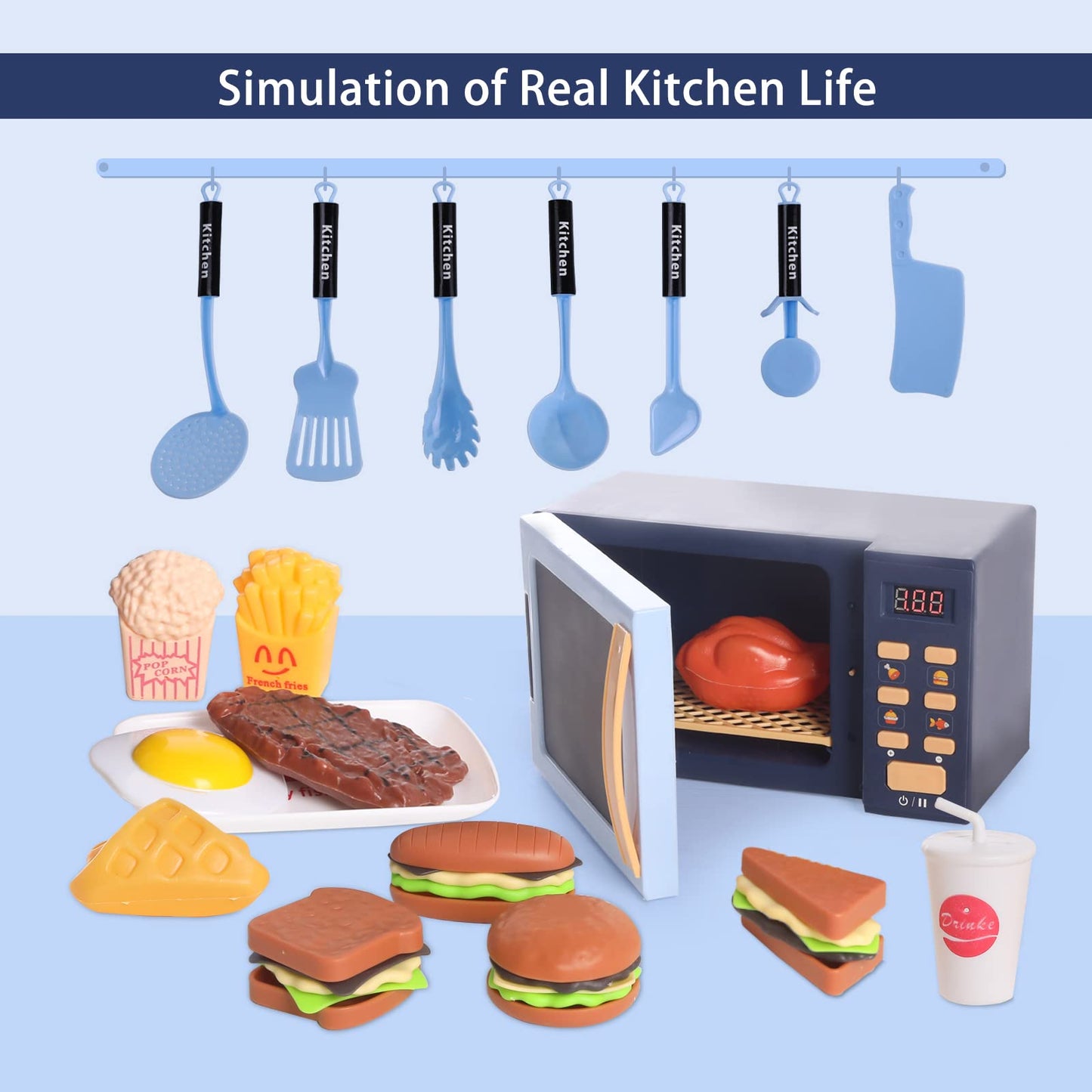 Cuterabit Kids Microwave Toy with Light and Sound – Realistic Play Kitchen for Toddlers (Blue)
