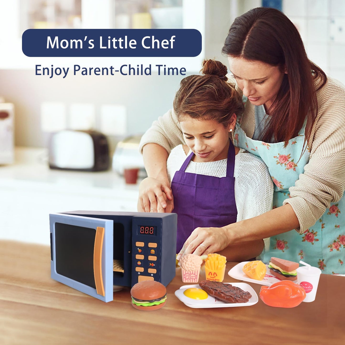 Cuterabit Kids Microwave Toy with Light and Sound – Realistic Play Kitchen for Toddlers (Blue)