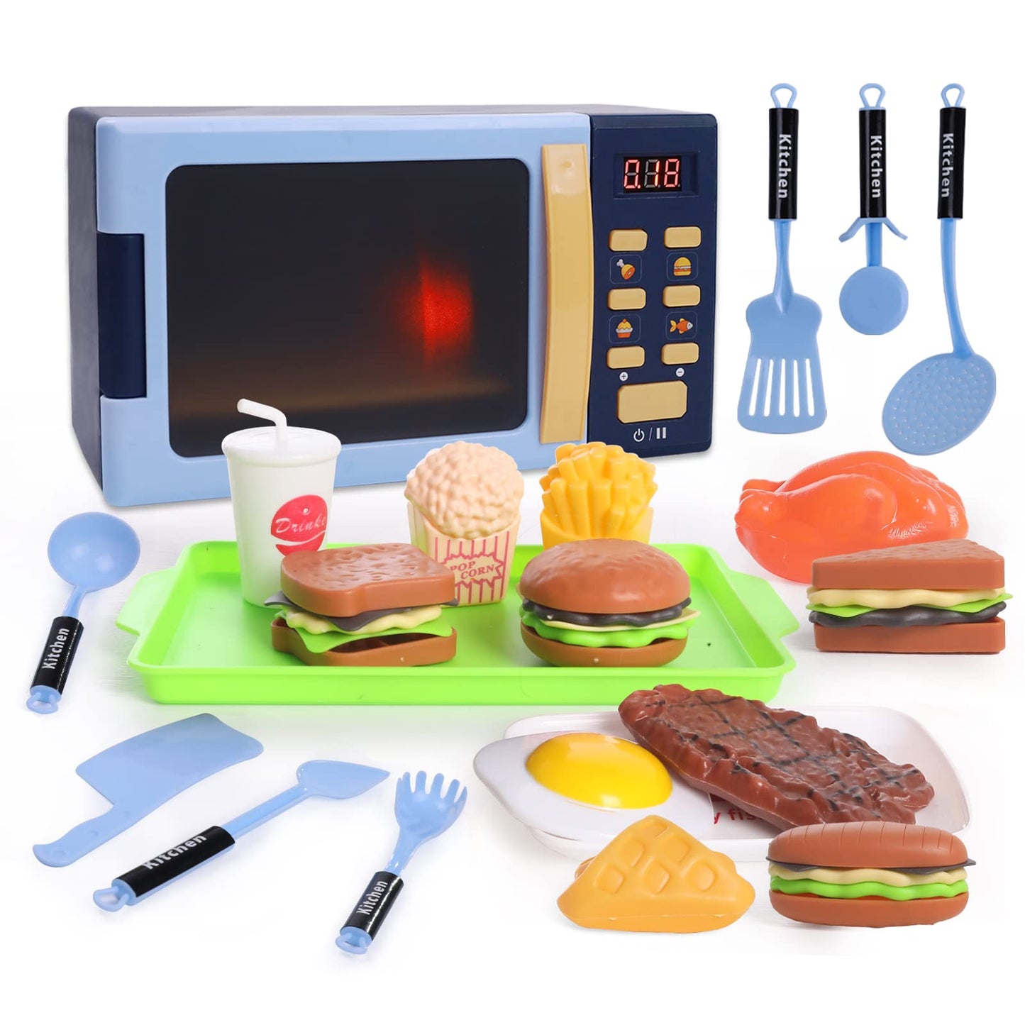 Cuterabit Kids Microwave Toy with Light and Sound – Realistic Play Kitchen for Toddlers (Blue)