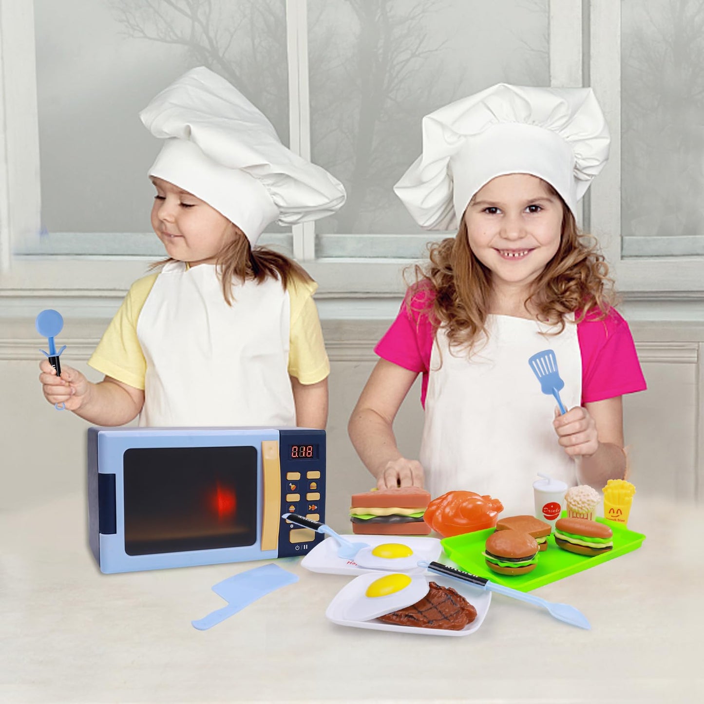 Cuterabit Kids Microwave Toy with Light and Sound – Realistic Play Kitchen for Toddlers (Blue)