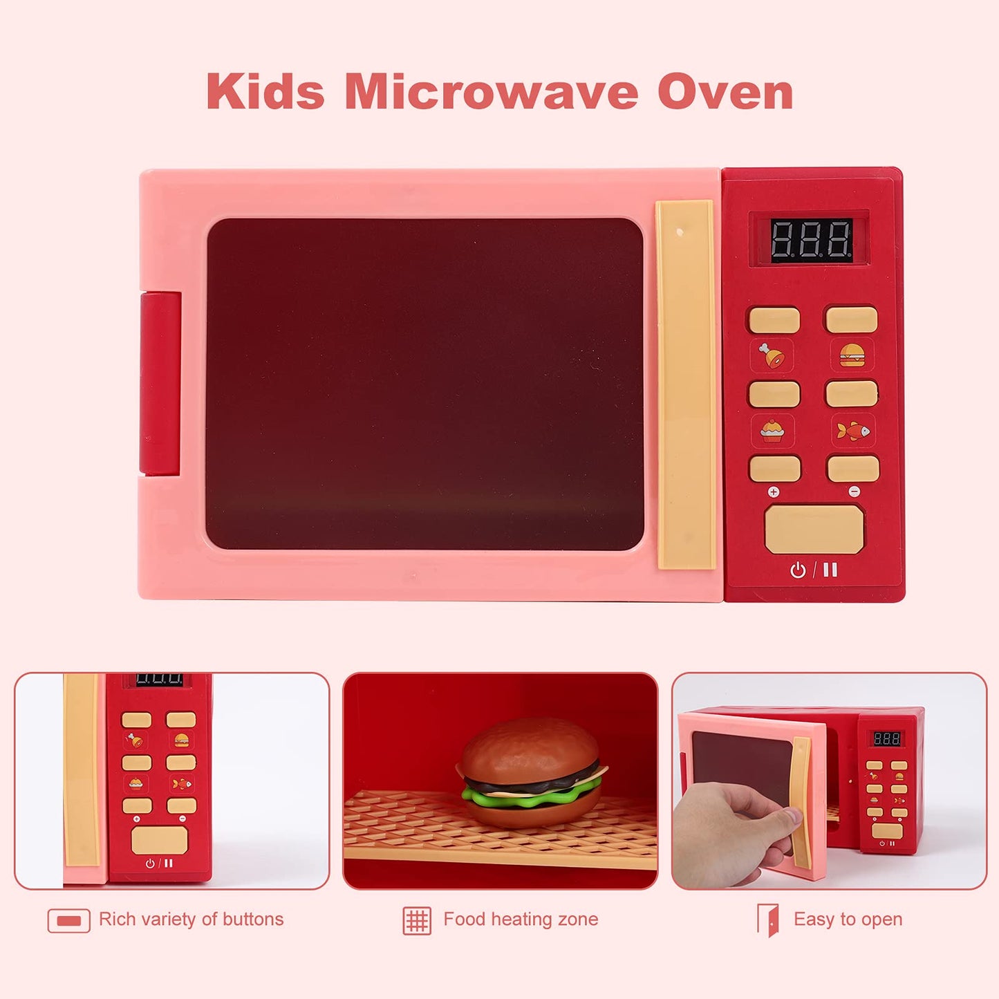 Cuterabit Toy Microwave Oven Playset – Red with Light and Sound for Kids