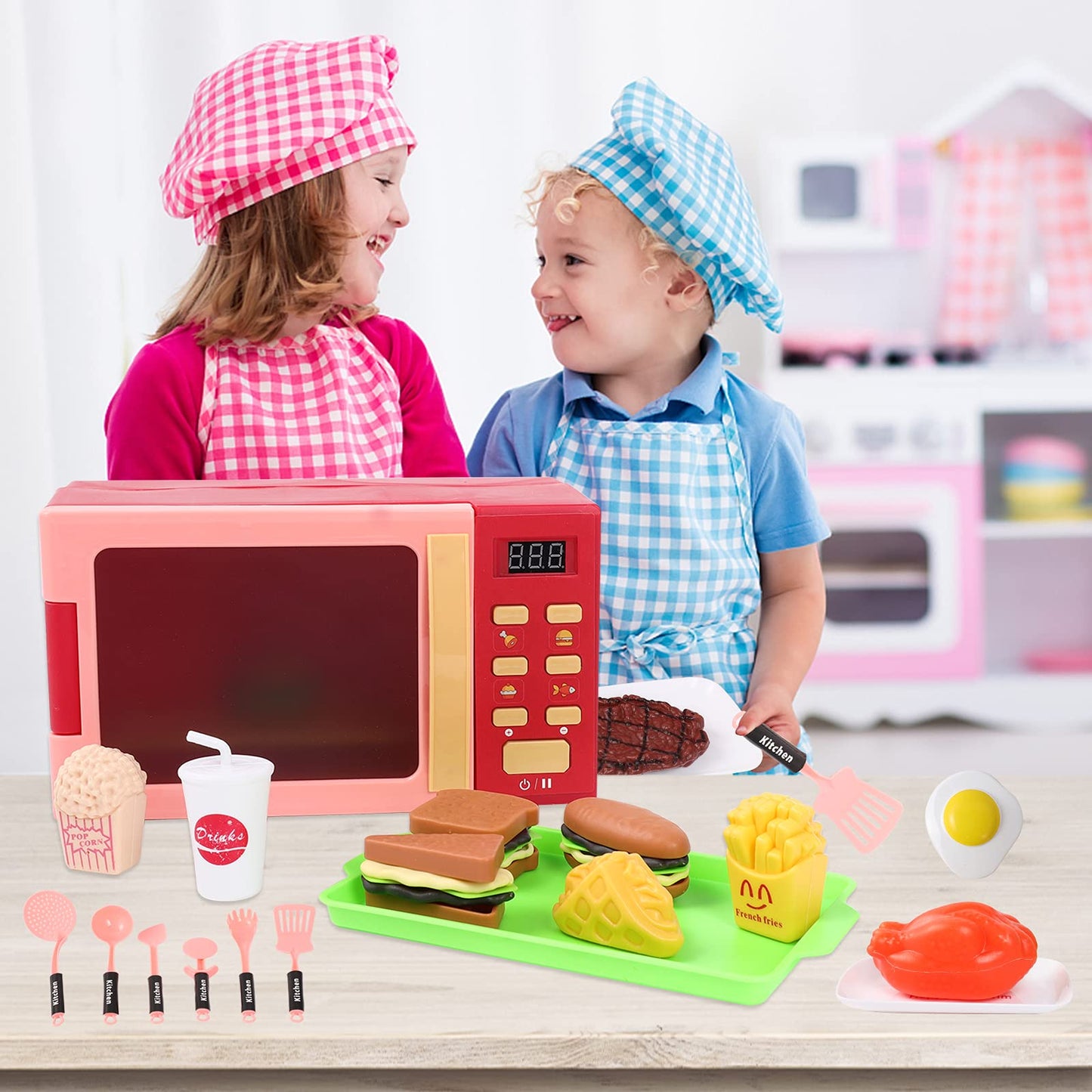 Cuterabit Toy Microwave Oven Playset – Red with Light and Sound for Kids