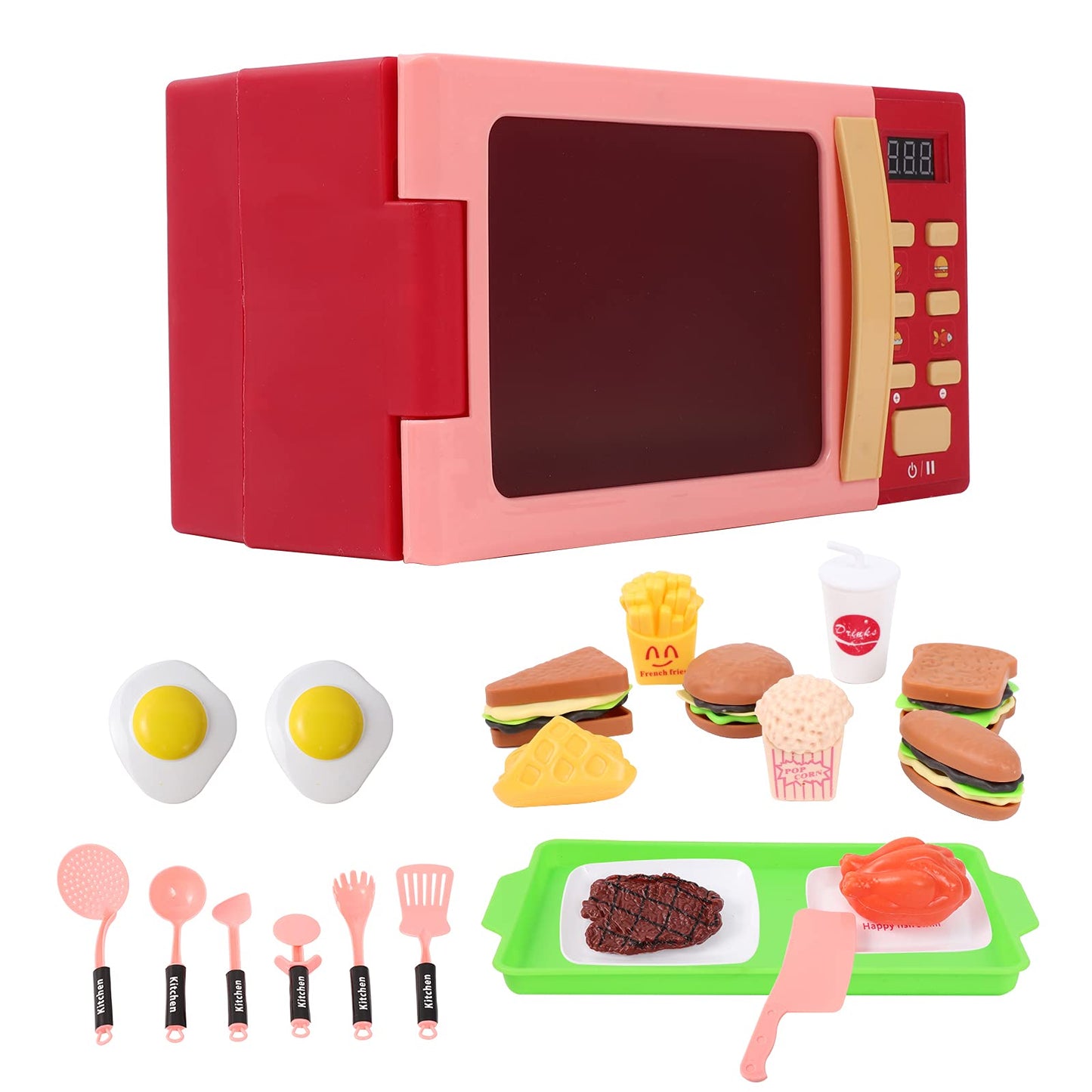 Cuterabit Toy Microwave Oven Playset – Red with Light and Sound for Kids