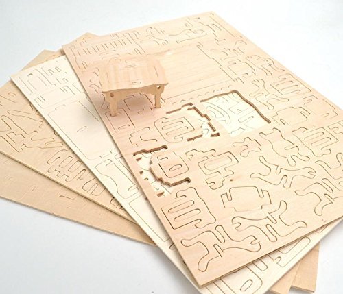 CUTEROOM Dollhouse Furniture Kit: 34-Piece Wooden Laser-Cut 3D Puzzle