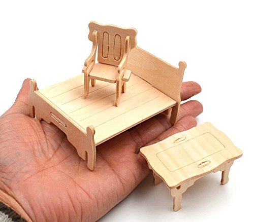 CUTEROOM Dollhouse Furniture Kit: 34-Piece Wooden Laser-Cut 3D Puzzle