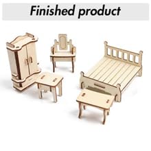 CUTEROOM Dollhouse Furniture Kit: 34-Piece Wooden Laser-Cut 3D Puzzle