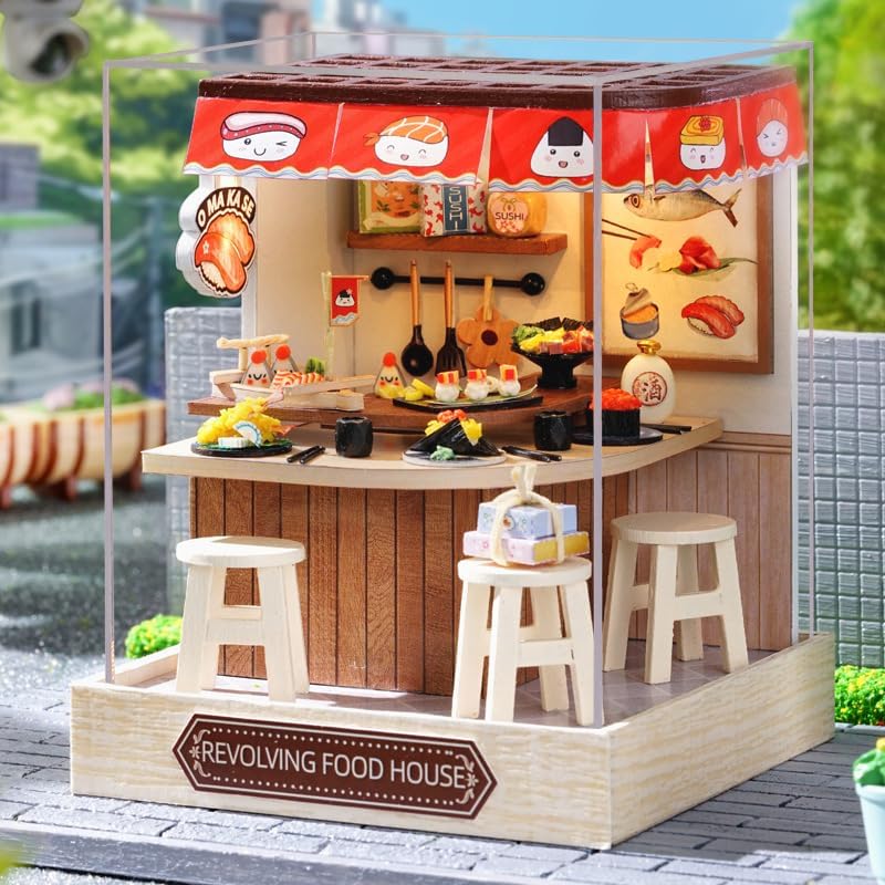 CUTEROOM Miniature House Kit – Wooden DIY Dollhouse with Dust Cover