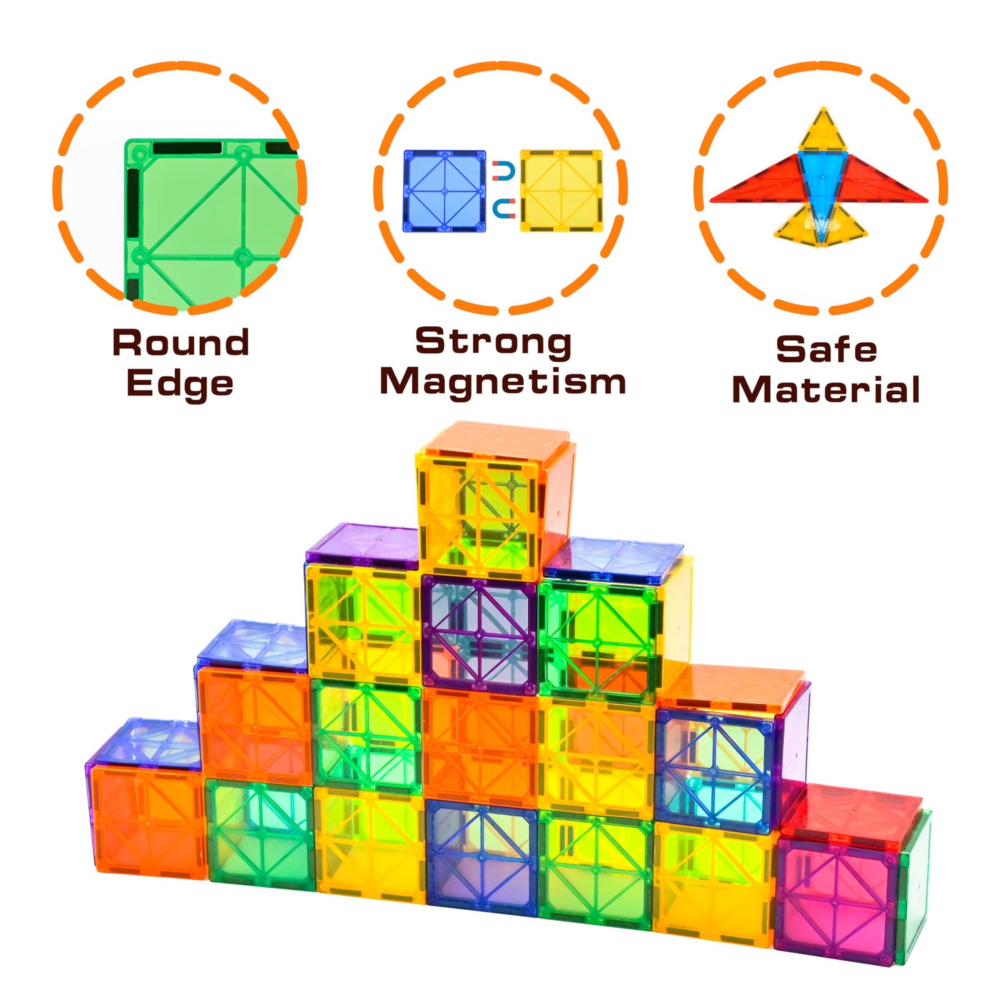 CuteTiger Magnetic Tiles 64-Piece Set – STEM Building Toys for Kids