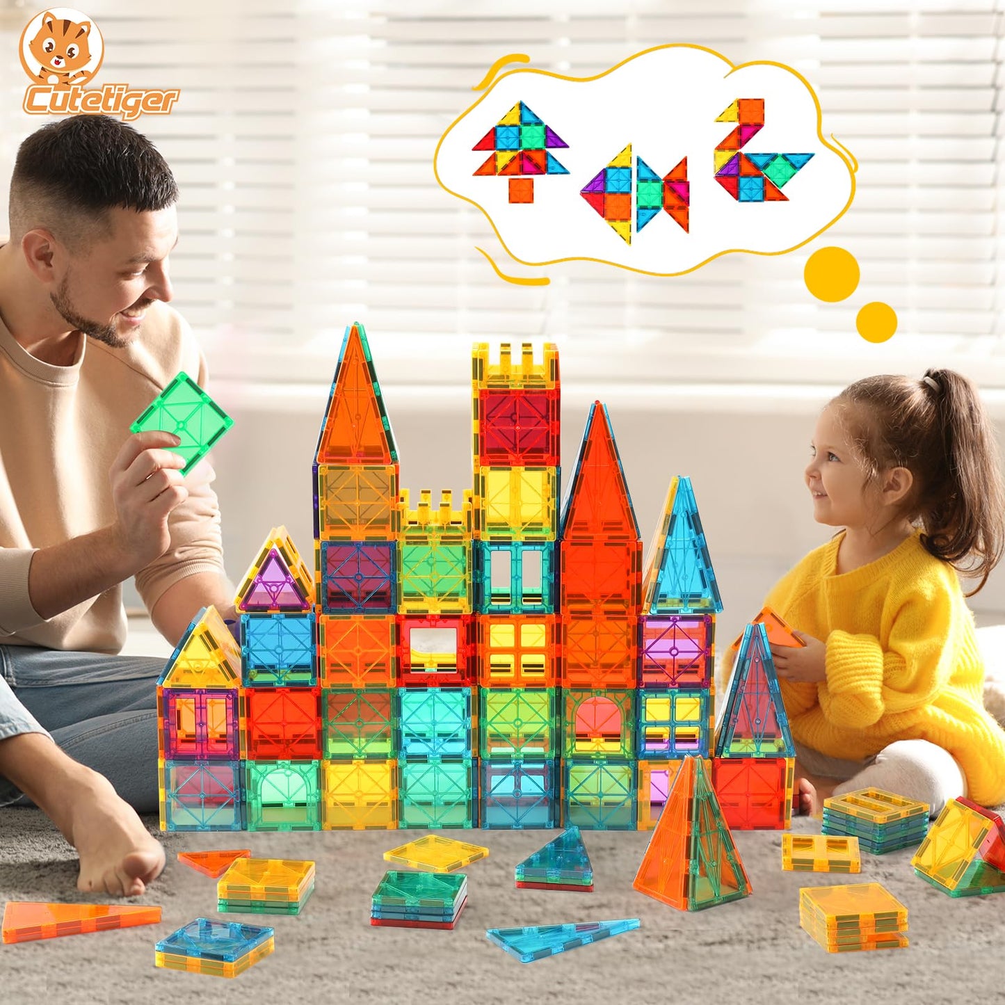 CuteTiger Magnetic Tiles - STEM Building Blocks for Preschoolers | Safe & Durable