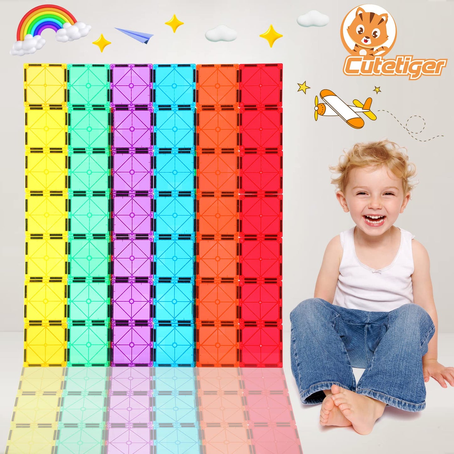 CuteTiger Magnetic Tiles - STEM Building Blocks for Preschoolers | Safe & Durable