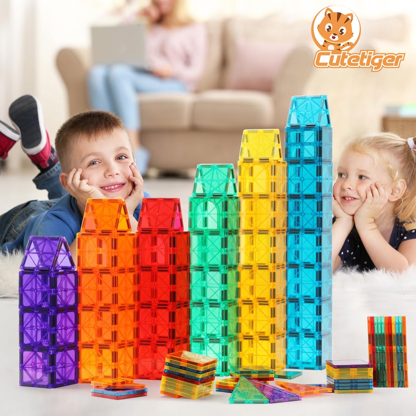 CuteTiger Magnetic Tiles - STEM Building Blocks for Preschoolers | Safe & Durable